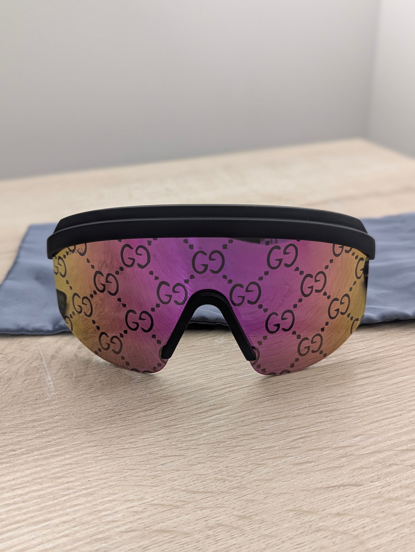 GUCCI Multicolor GG Lattice Acetate Shield Sunglasses