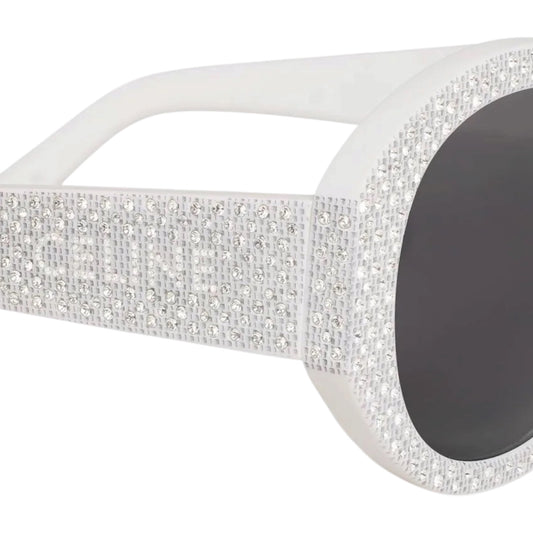 Celine Crystal-Embellished Oval Sunglasses – White & Grey