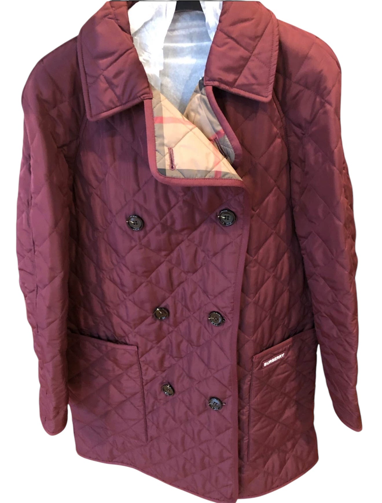 Burberry Jacket Burgundy 3/4 Length