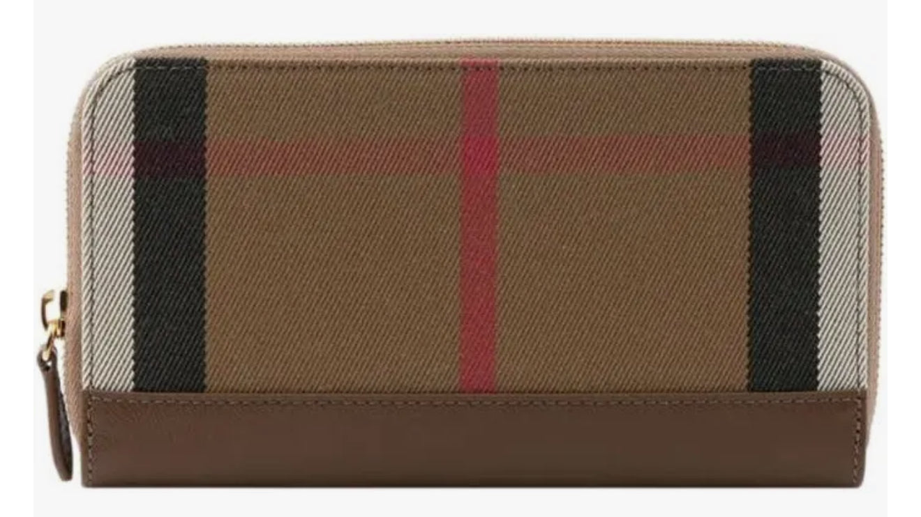 Burberry Check Canvas/Leather Zip Wallet