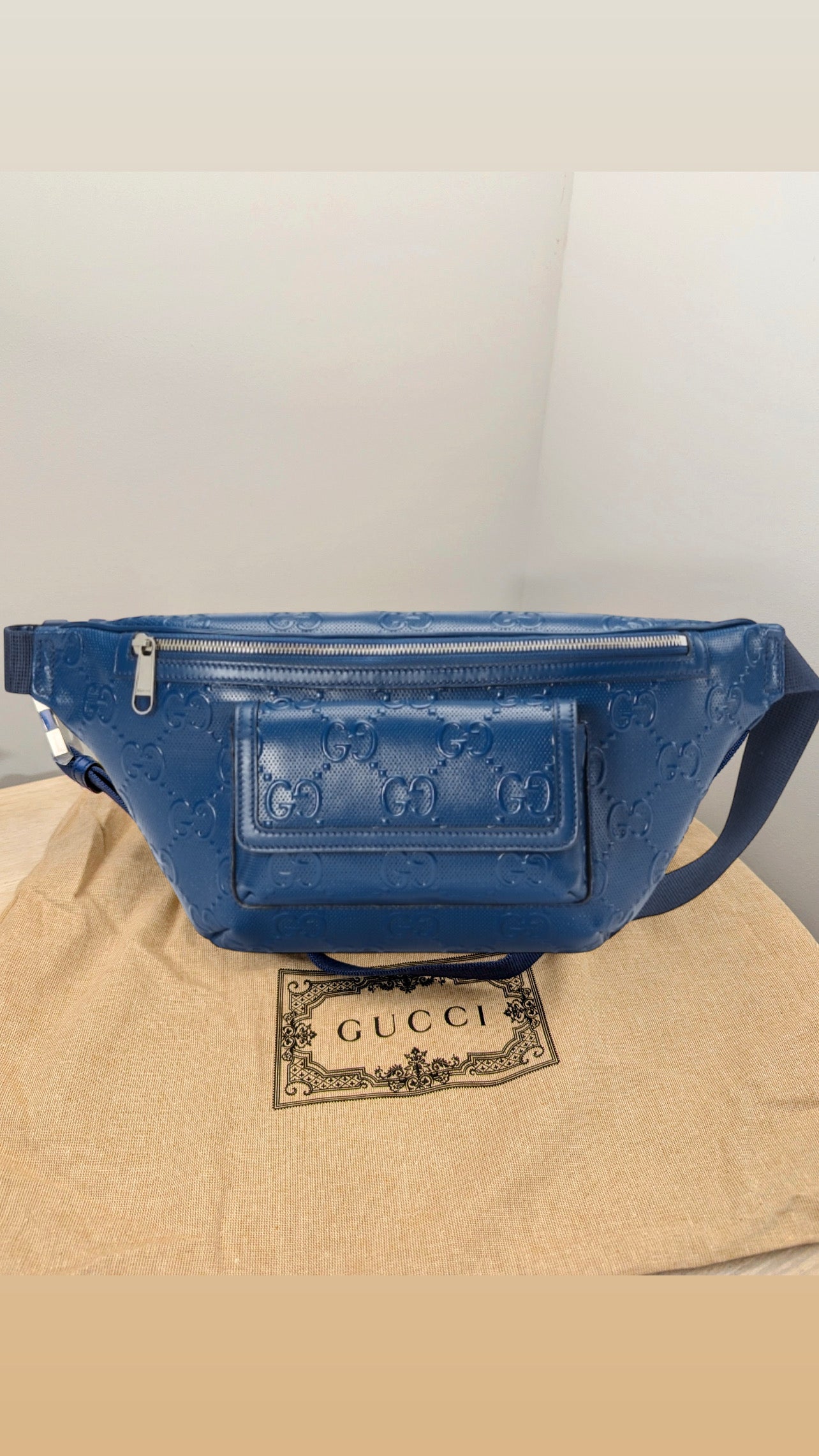Gucci Belt Bag Jumbo GG Blue Leather