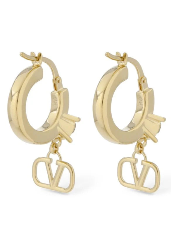 Valentino V Logo Earrings Crystal Hoop