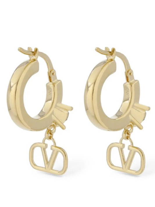 Valentino V Logo Earrings Crystal Hoop