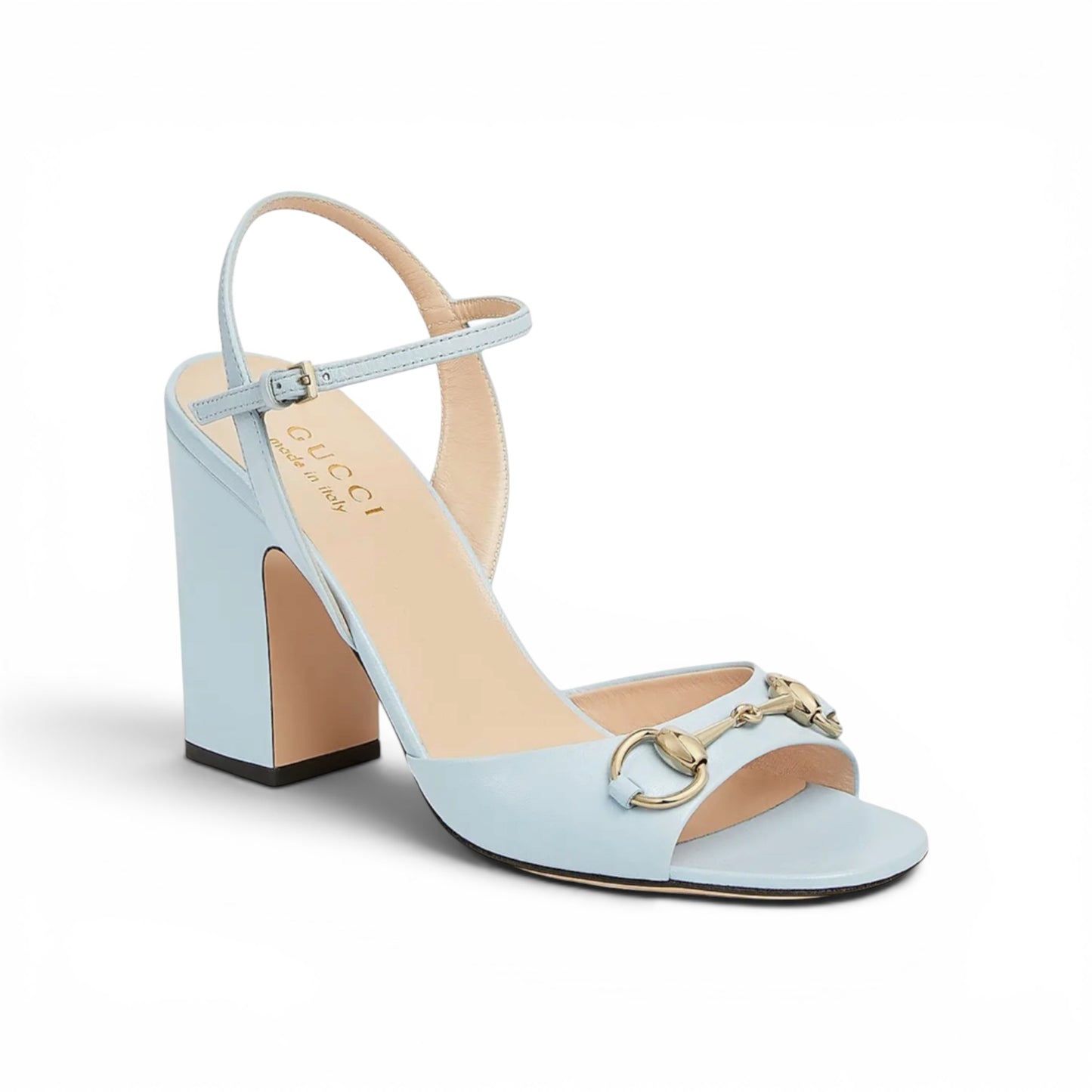 Gucci Horsebit Leather Block Heel Sandals – Light Blue