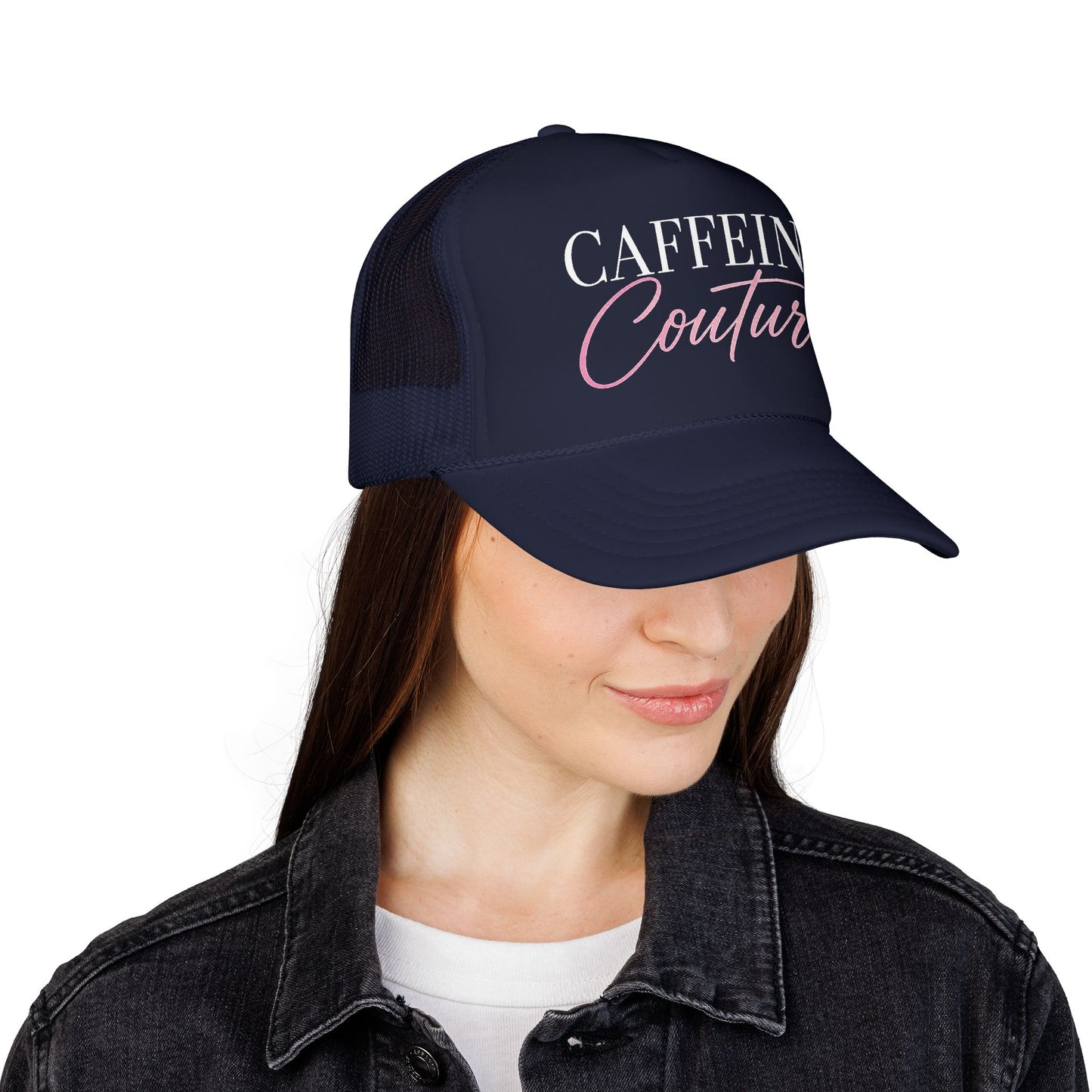 Caffeine Couture Trucker Hat — Women’s Coffee Lover Mesh Cap