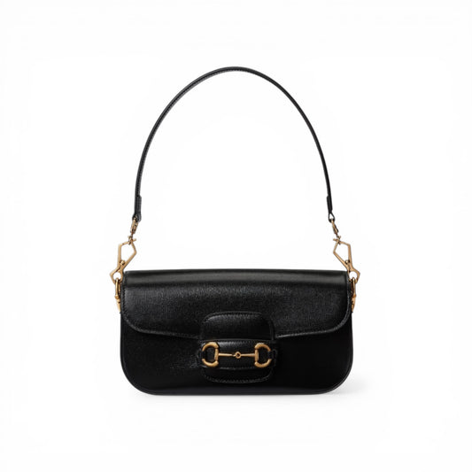 Gucci Black Leather 1955 Horsebit Shoulder Bag