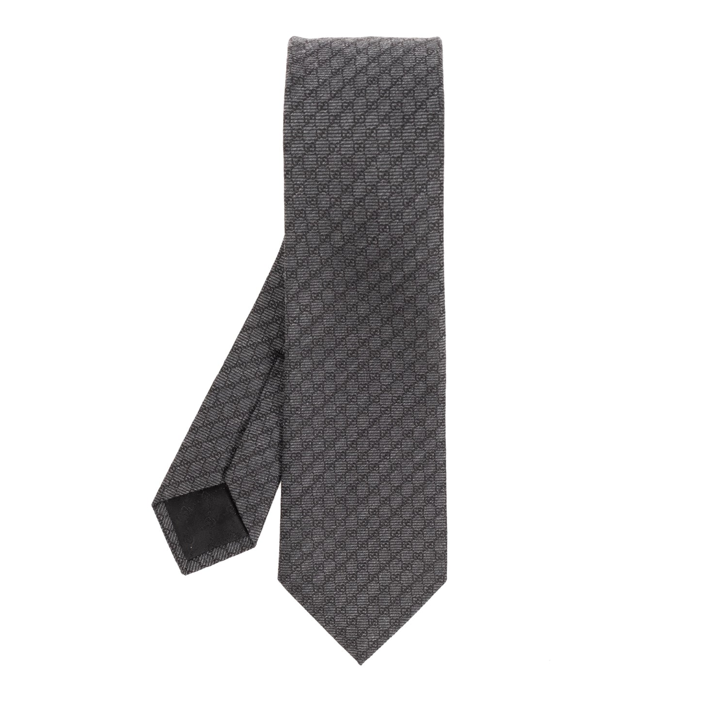 Gucci Interlocking G Silk Wool Jacquard Tie – Charcoal Gray