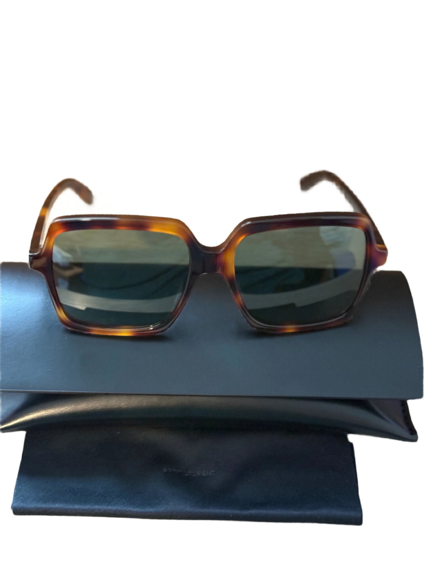 Saint Laurent Havana Green Acetate Square sunglasses