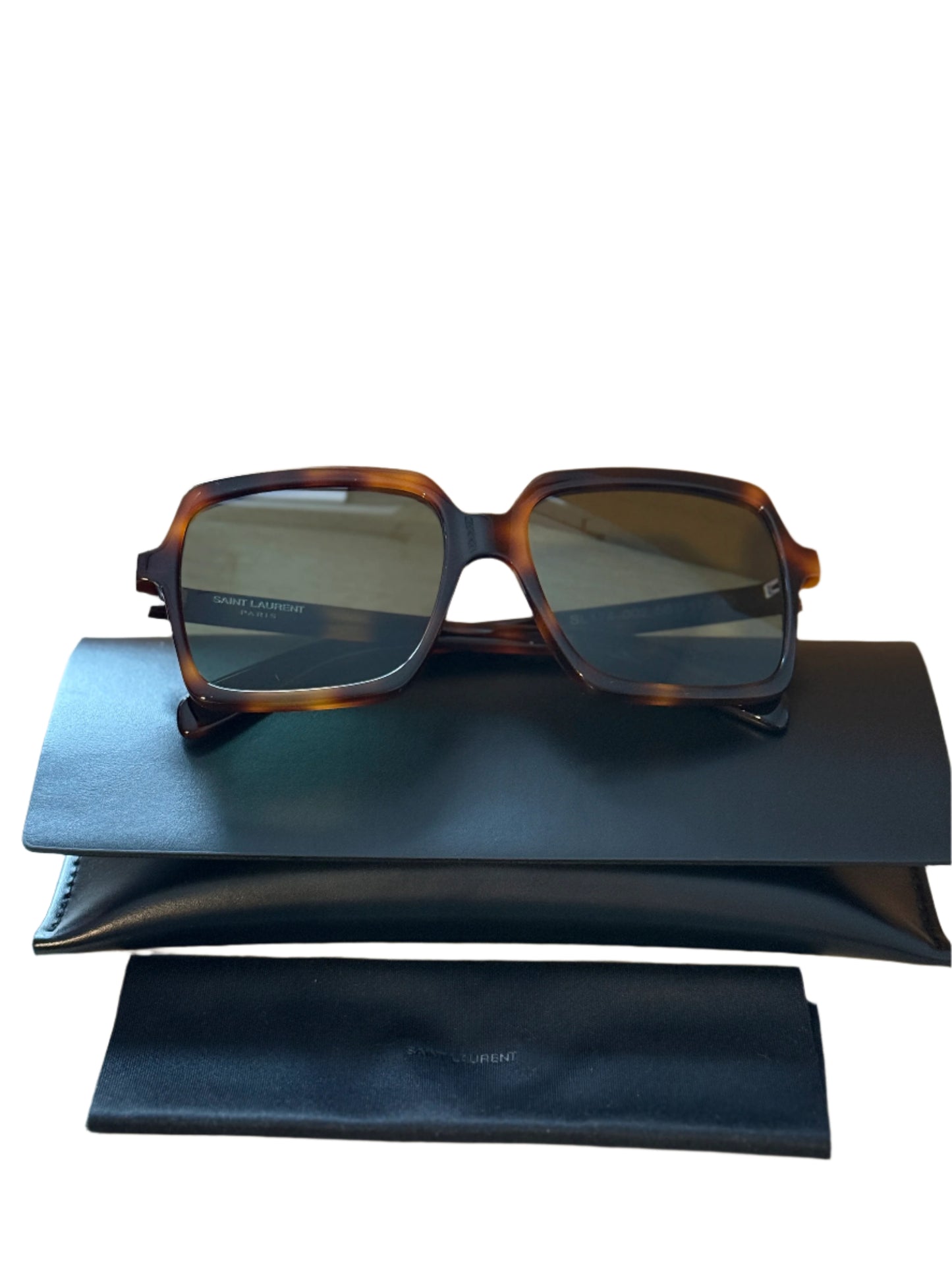 Saint Laurent Havana Green Acetate Square sunglasses