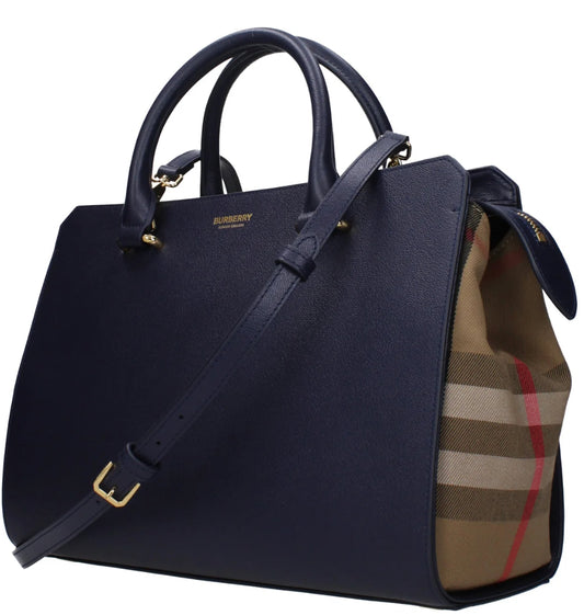 Burberry Banwell Leather Tote – House Check Satchel with Gold Hardware