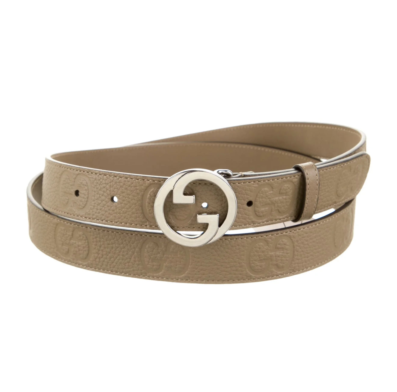 Gucci embossed neutral belt unisex