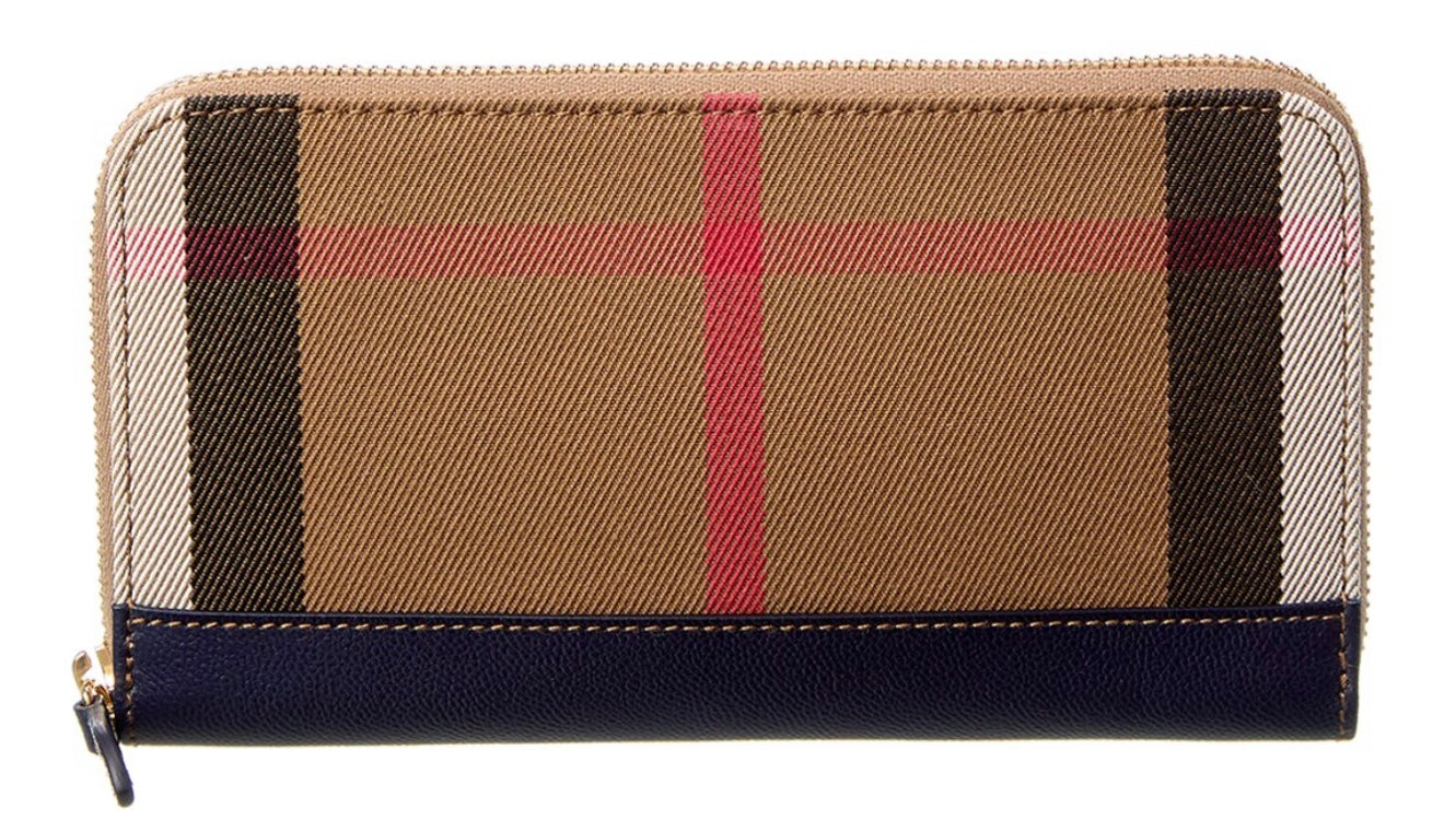 Burberry Check Canvas/Leather Zip Wallet