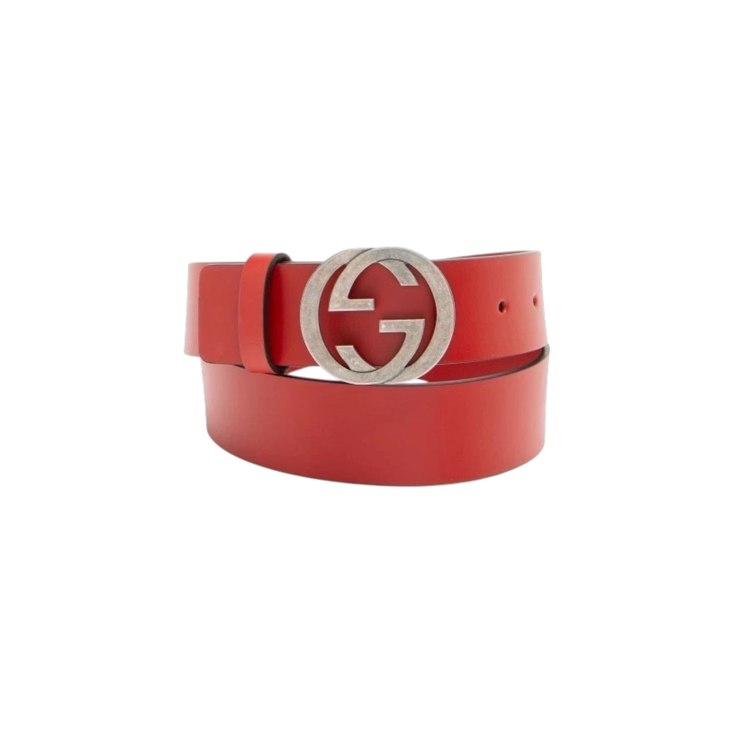 Gucci Red Leather Interlocking GG Belt 1.5"