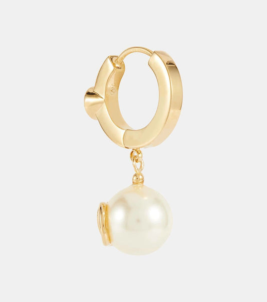 Valentino Faux Pearl Earring Hoop V logo