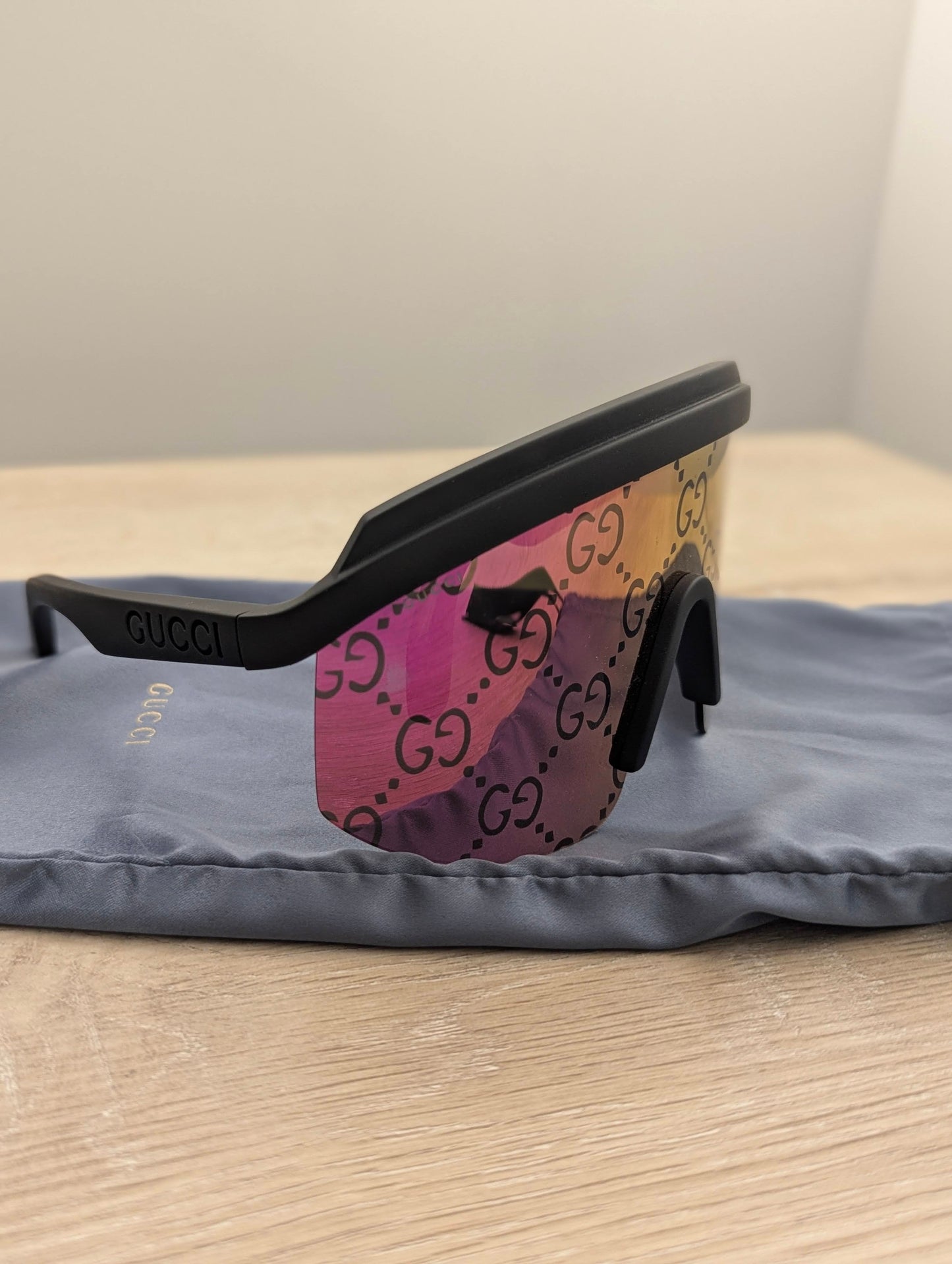 GUCCI Multicolor GG Lattice Acetate Shield Sunglasses