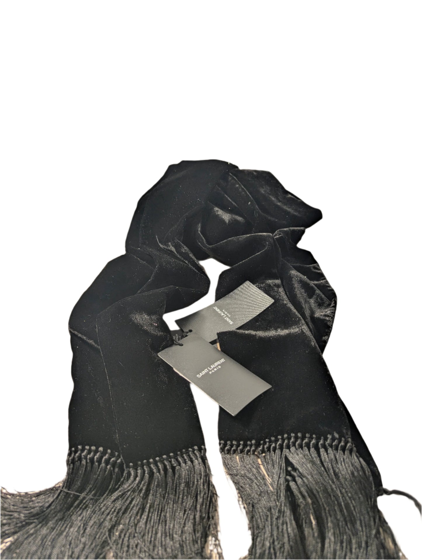 Saint Laurent Black Sparkle and Fringe Scarf