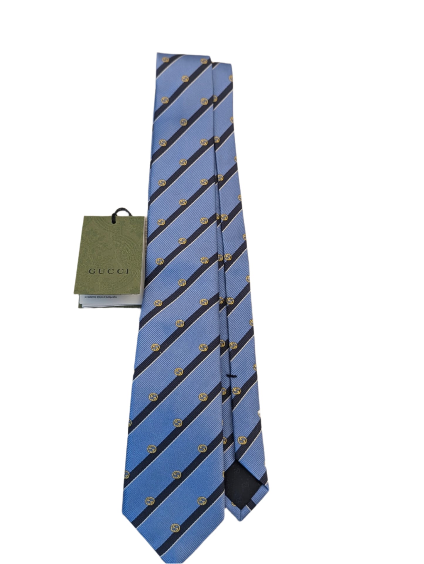 Gucci Silk Neck Tie Blue w/ Black Stripe
