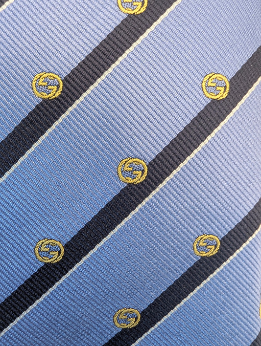 Gucci Silk Neck Tie Blue w/ Black Stripe