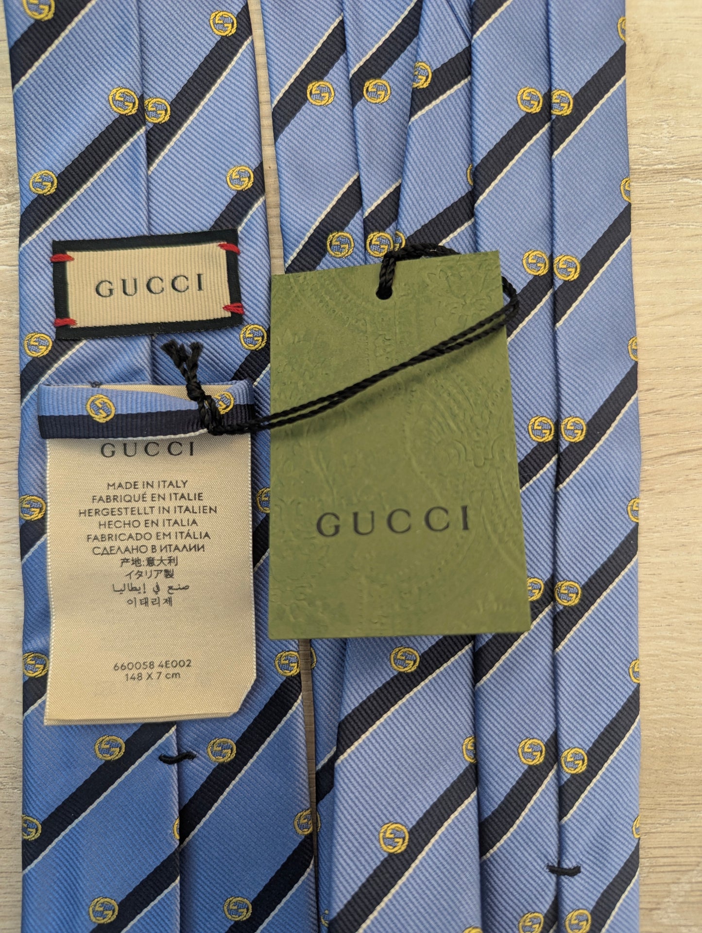 Gucci Silk Neck Tie Blue w/ Black Stripe