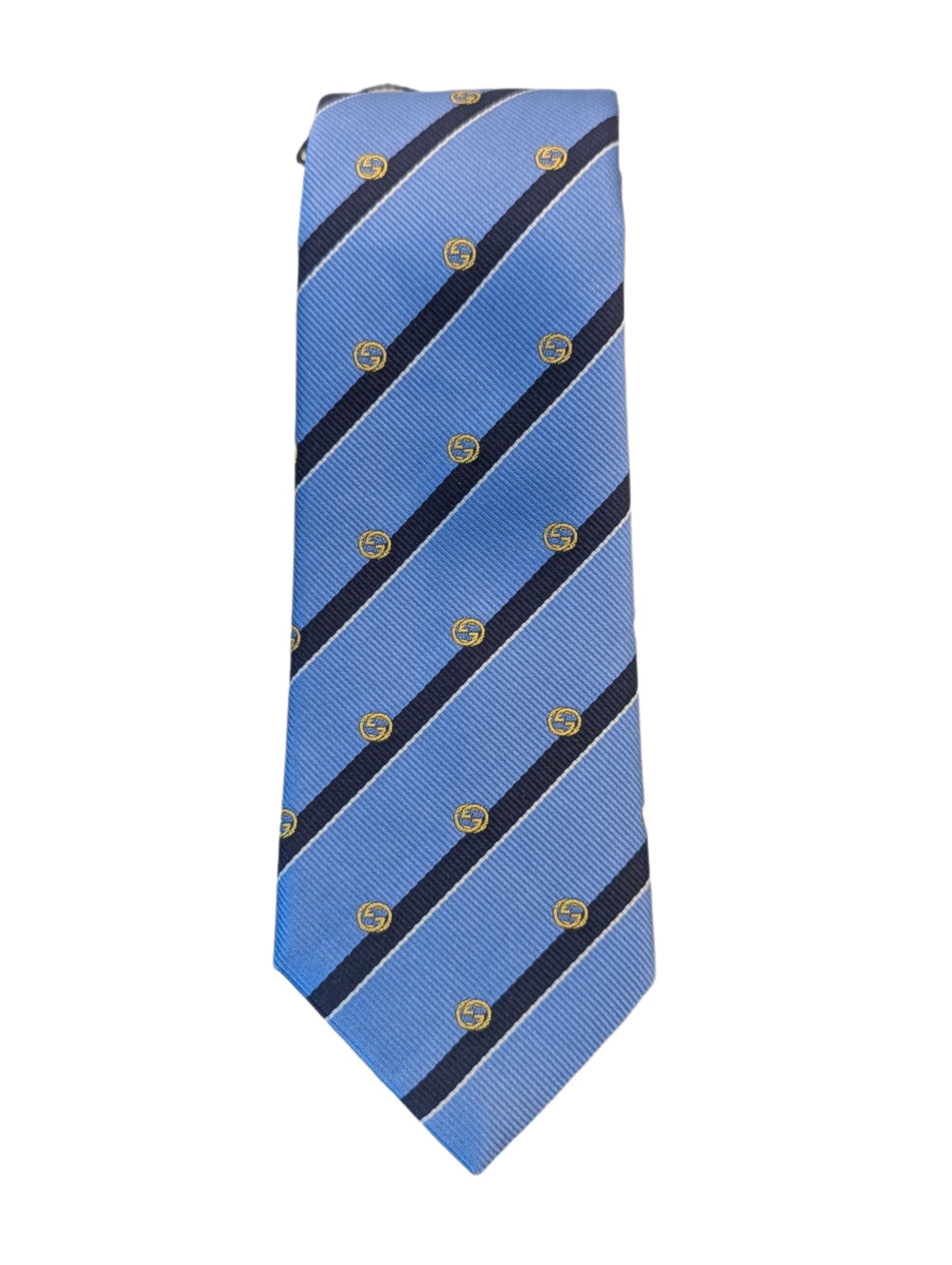 Gucci Silk Neck Tie Blue w/ Black Stripe