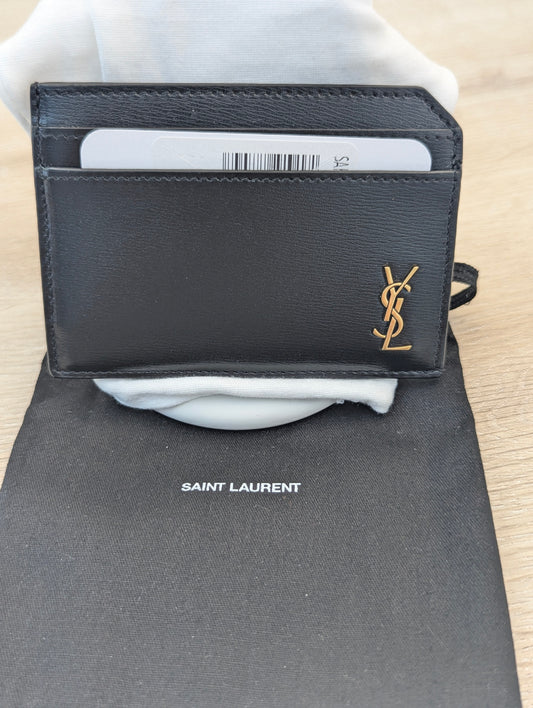 Saint Laurent Tiny Cassandre open card case in shiny leather