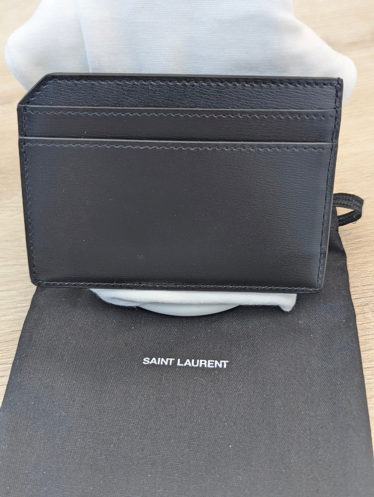 Saint Laurent Tiny Cassandre open card case in shiny leather