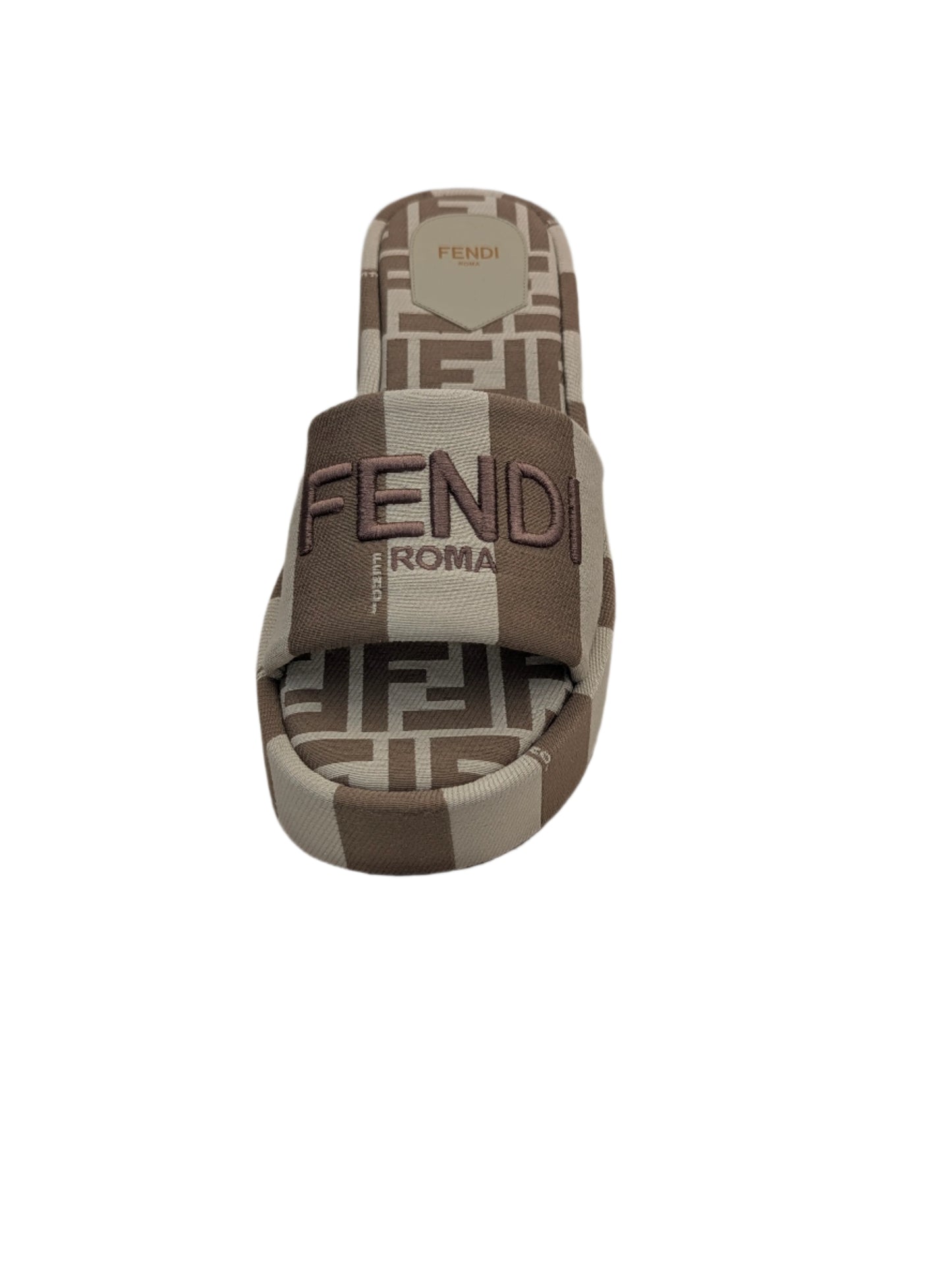 Fendi Roma Beige/ Brown Platform Slides