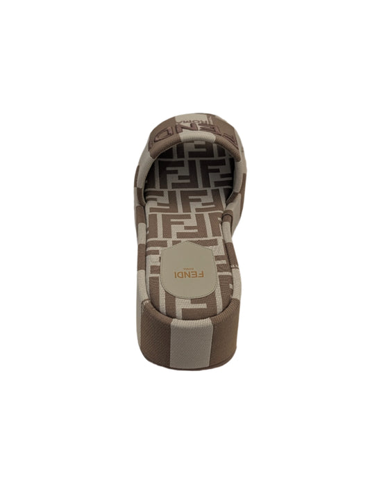 Fendi Roma Beige/ Brown Platform Slides