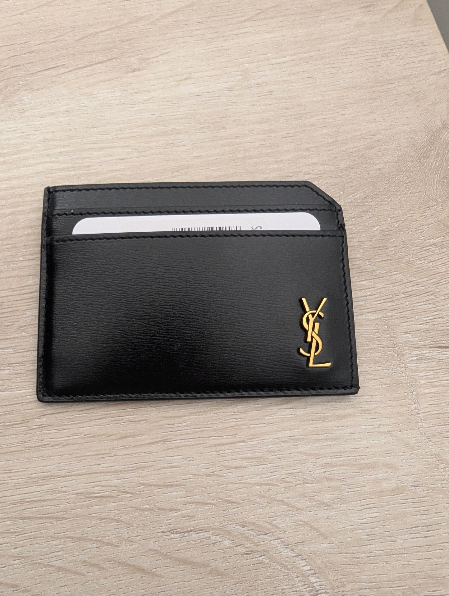 Saint Laurent Tiny Cassandre open card case in shiny leather