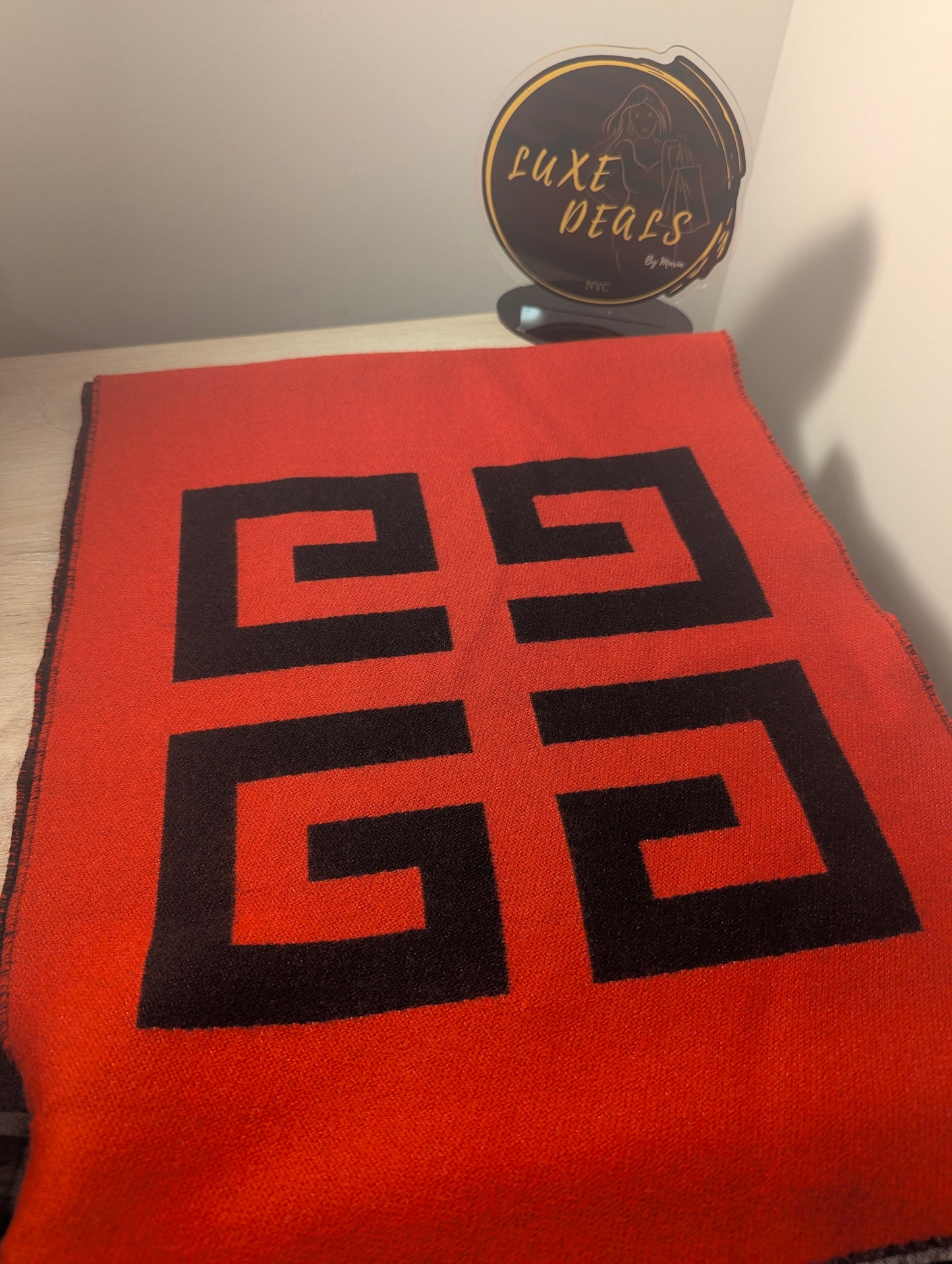 Givenchy Scarf Reversible Wool & Silk Mix Black & Red