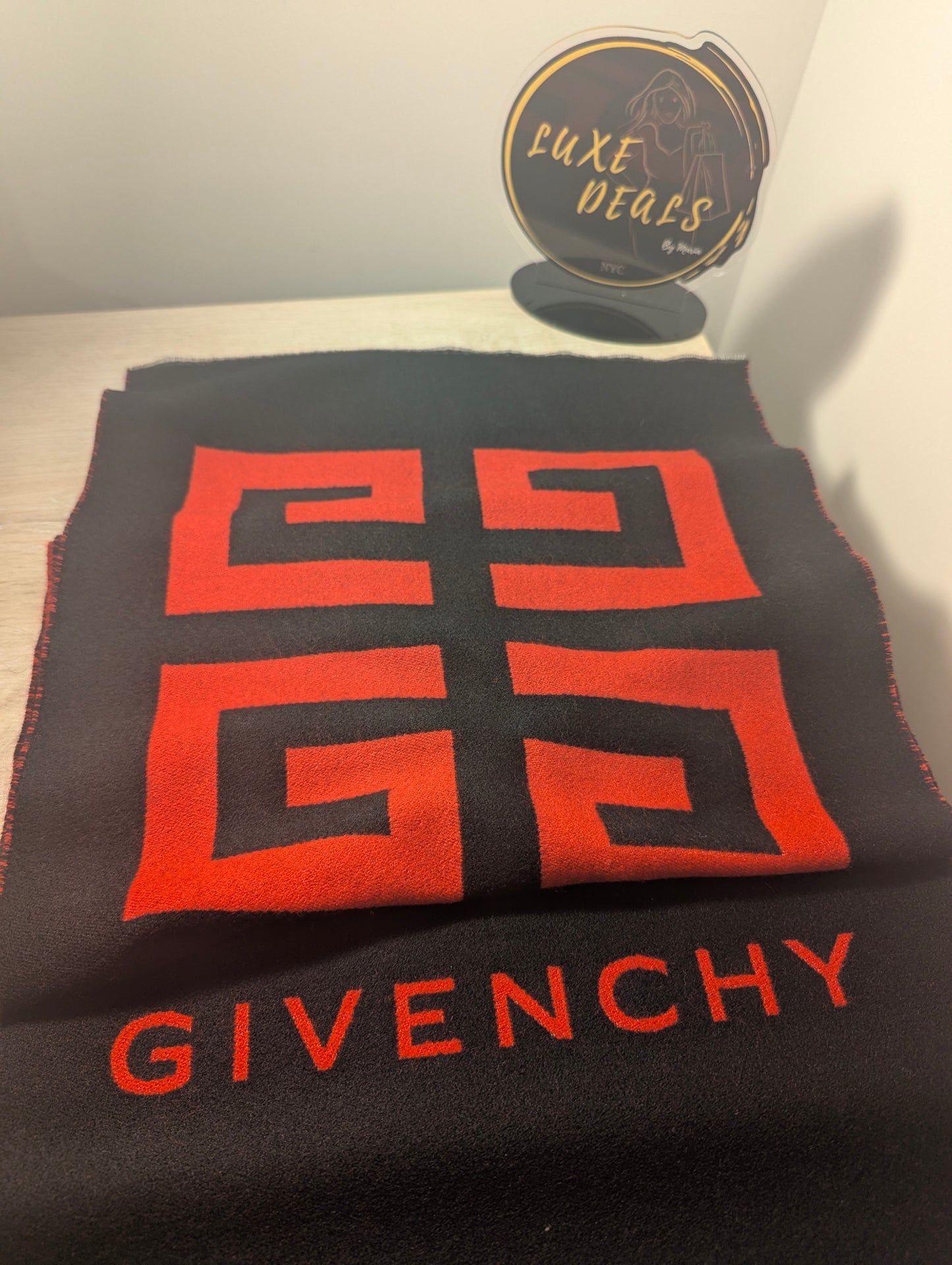 Givenchy Scarf Reversible Wool & Silk Mix Black & Red
