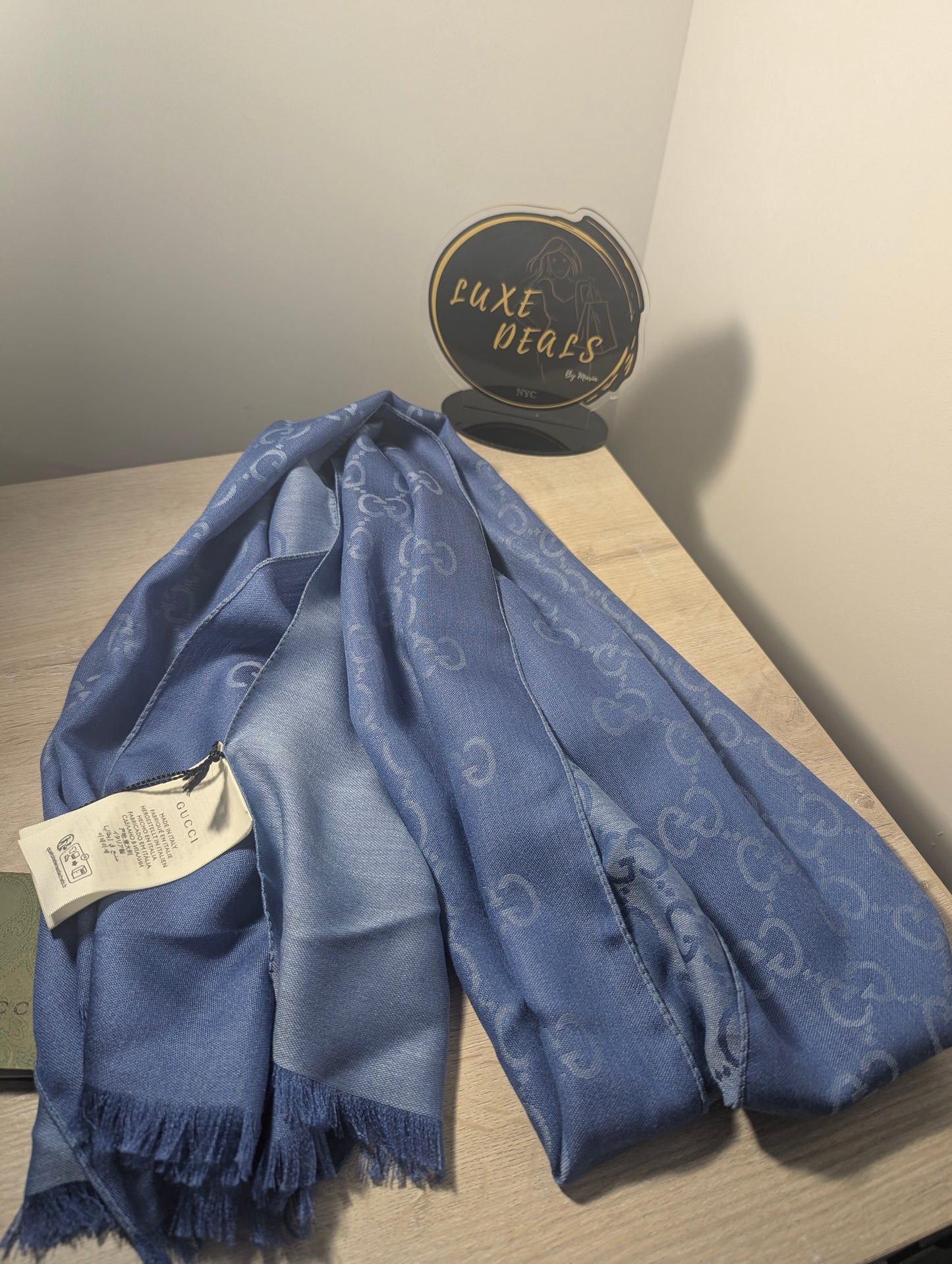 Gucci Blue Wool/Silk Blend Scarf Reversible