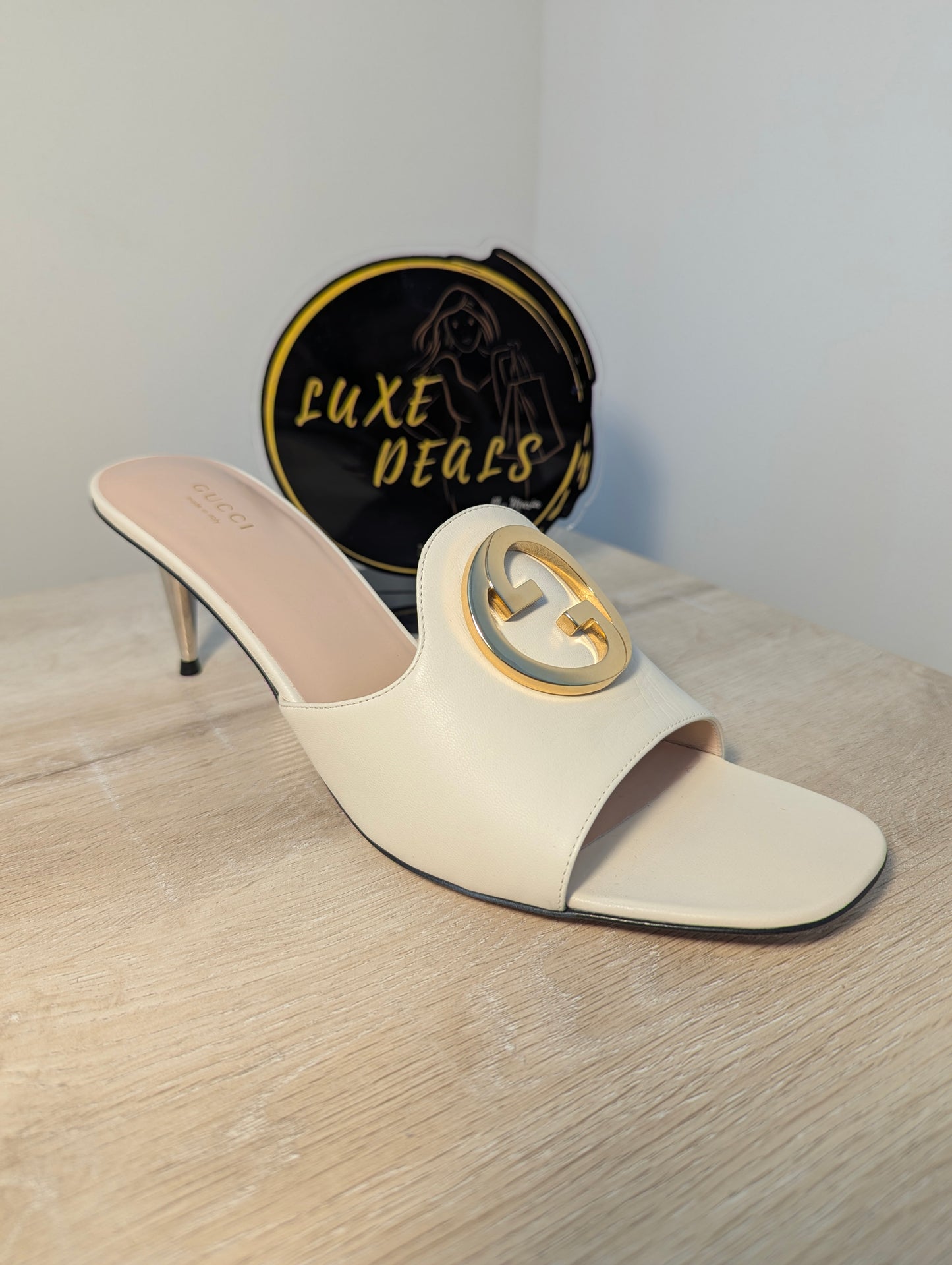 Gucci Blondie White Leather Heels