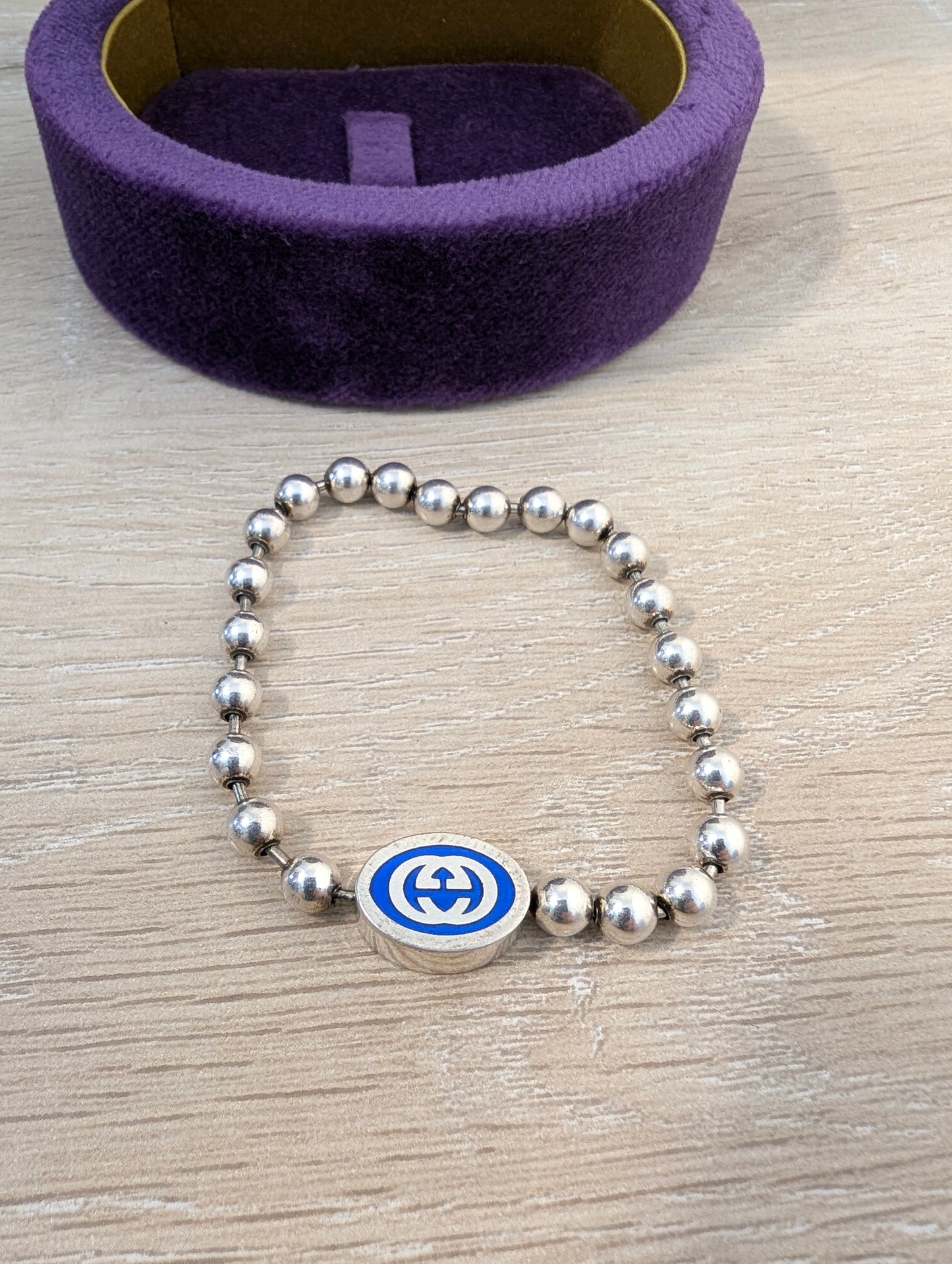 Gucci Bracelet Silver Interlocking Blue GG