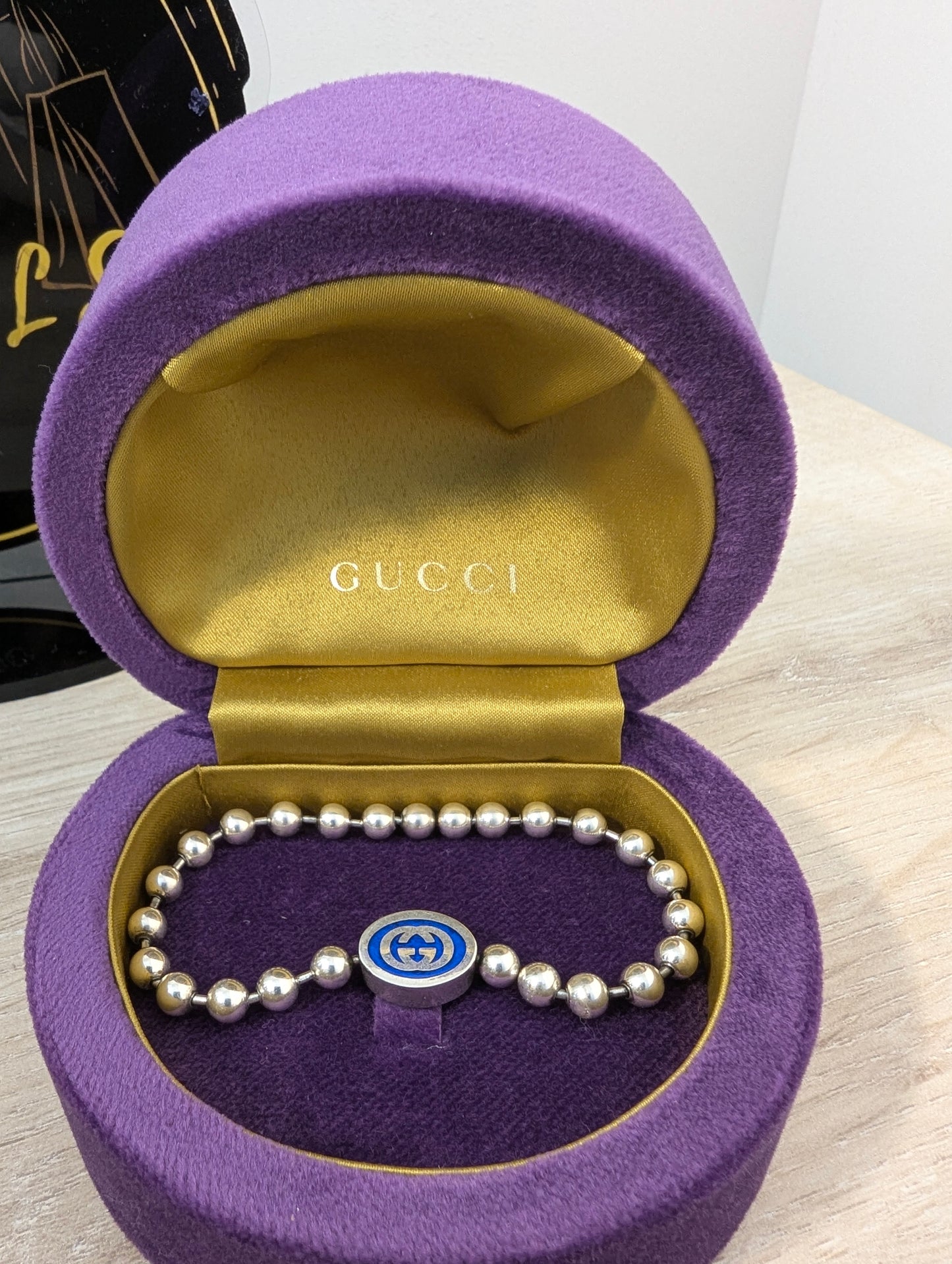 Gucci Bracelet Silver Interlocking Blue GG