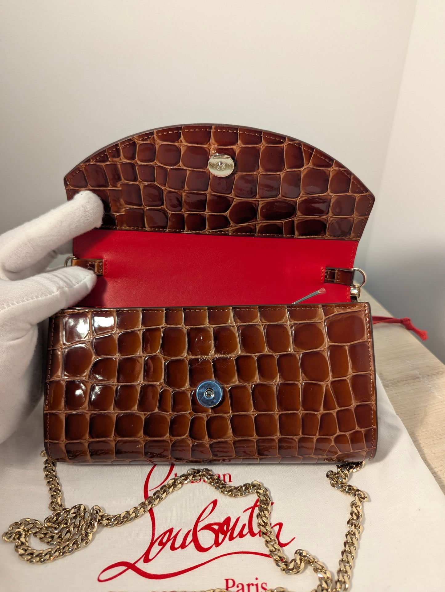 Christian Louboutin Loubi54 Wallet on Chain in Alligator Embossed Leather