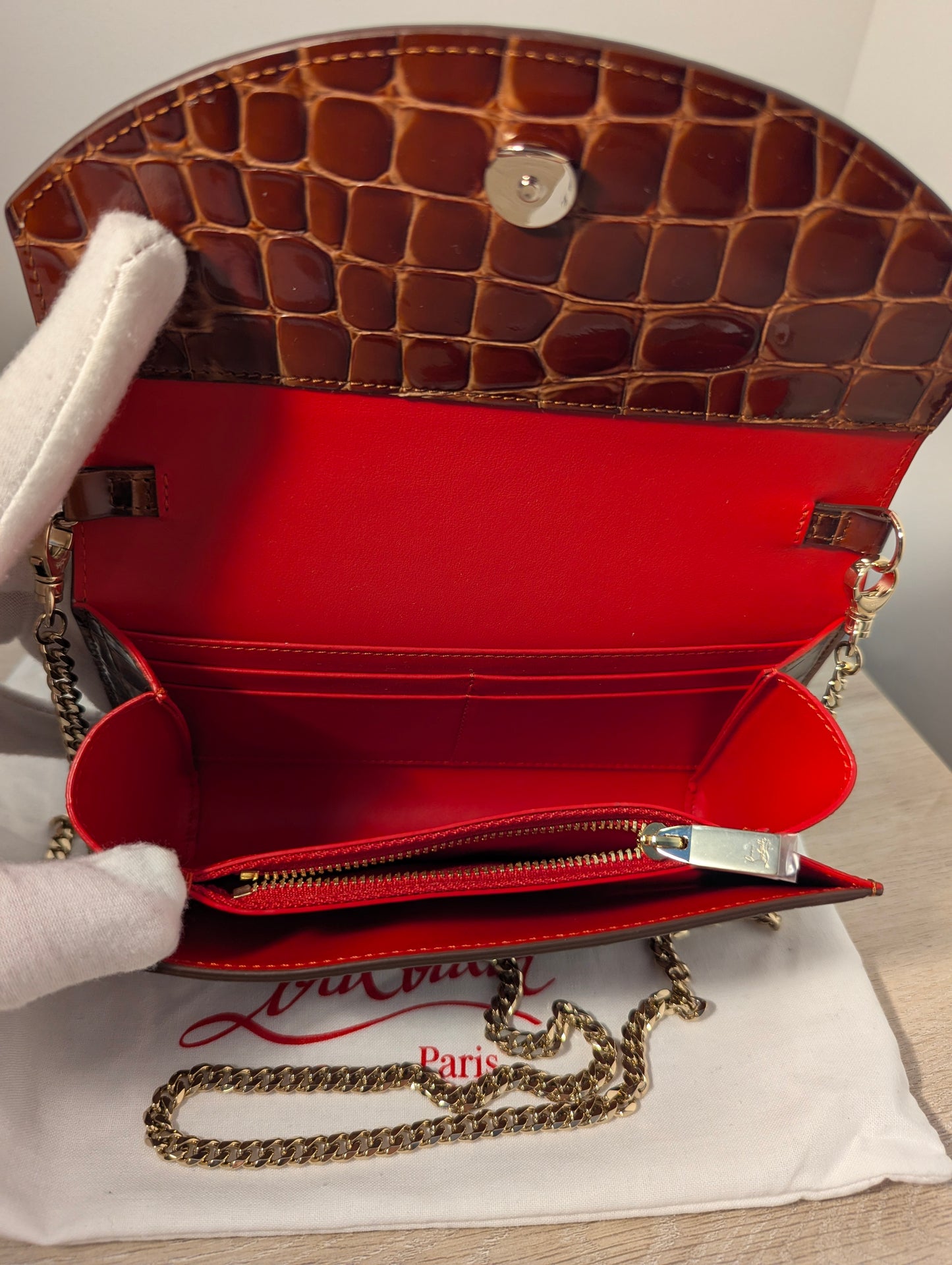 Christian Louboutin Loubi54 Wallet on Chain in Alligator Embossed Leather