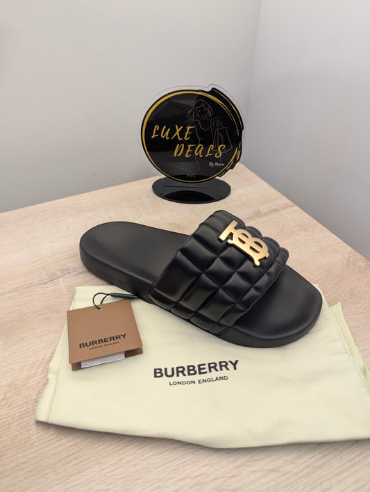 Burberry Puffer Slides Quilted Leather Black