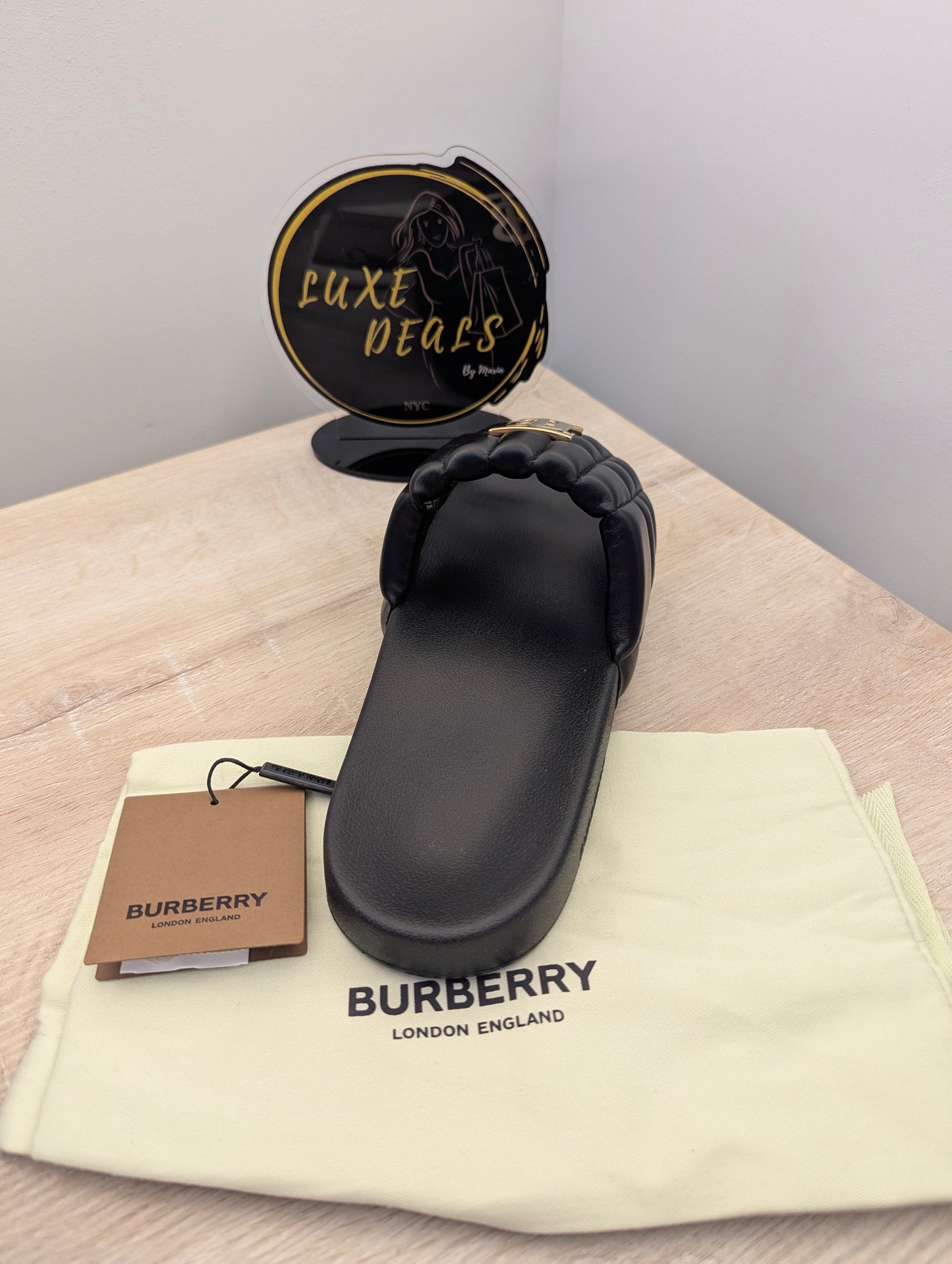 Burberry Puffer Slides Quilted Leather Black