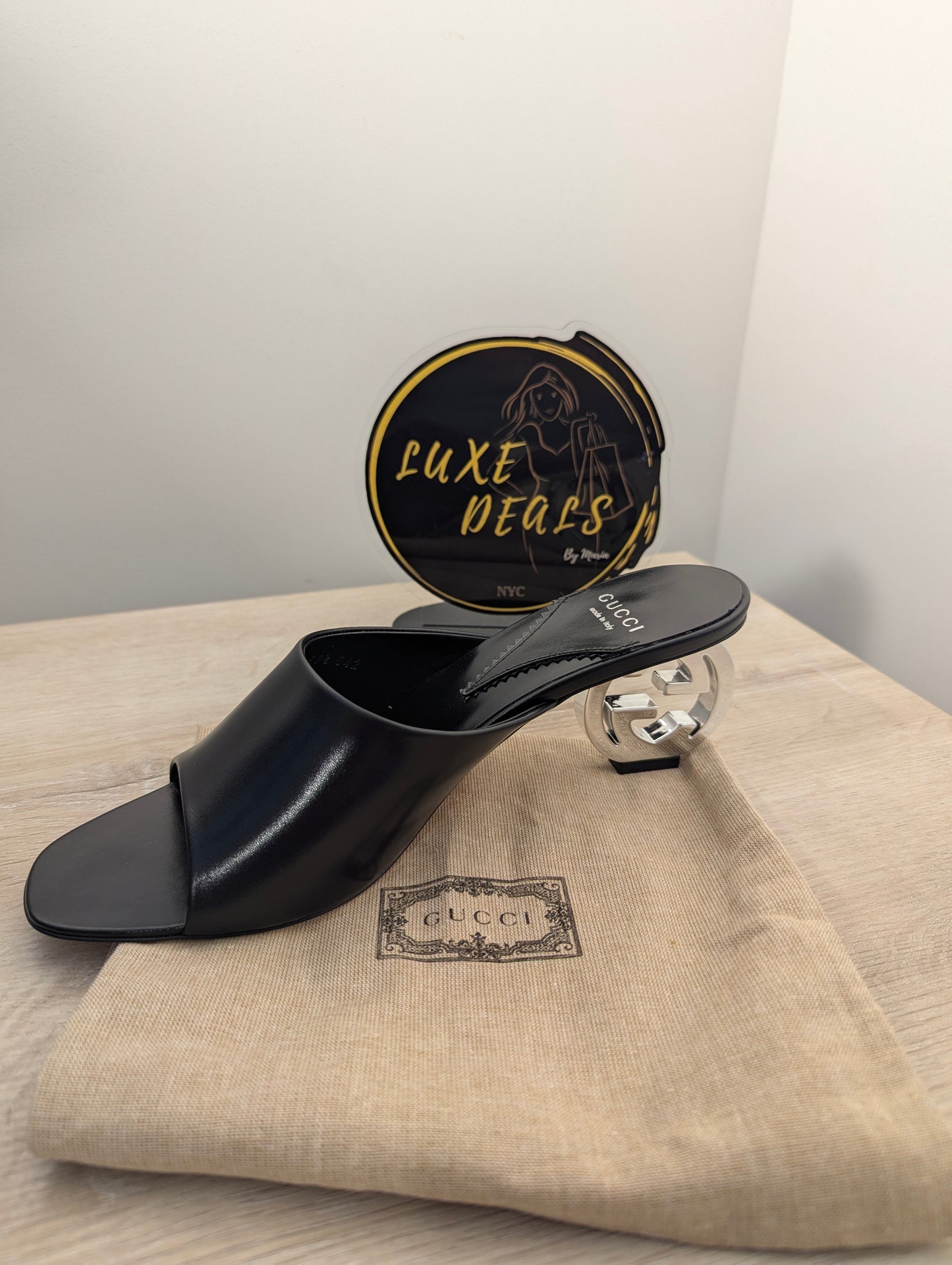 Gucci Heels Black Interlocking Silver GG Heel