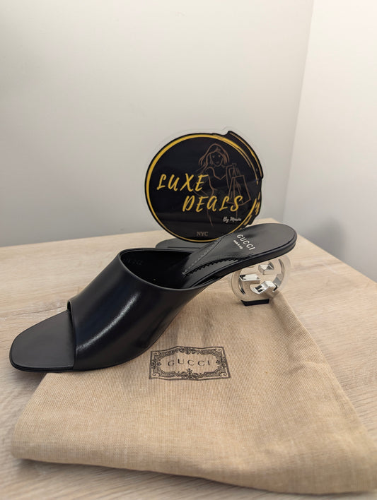 Gucci Heels Black Interlocking Silver GG Heel