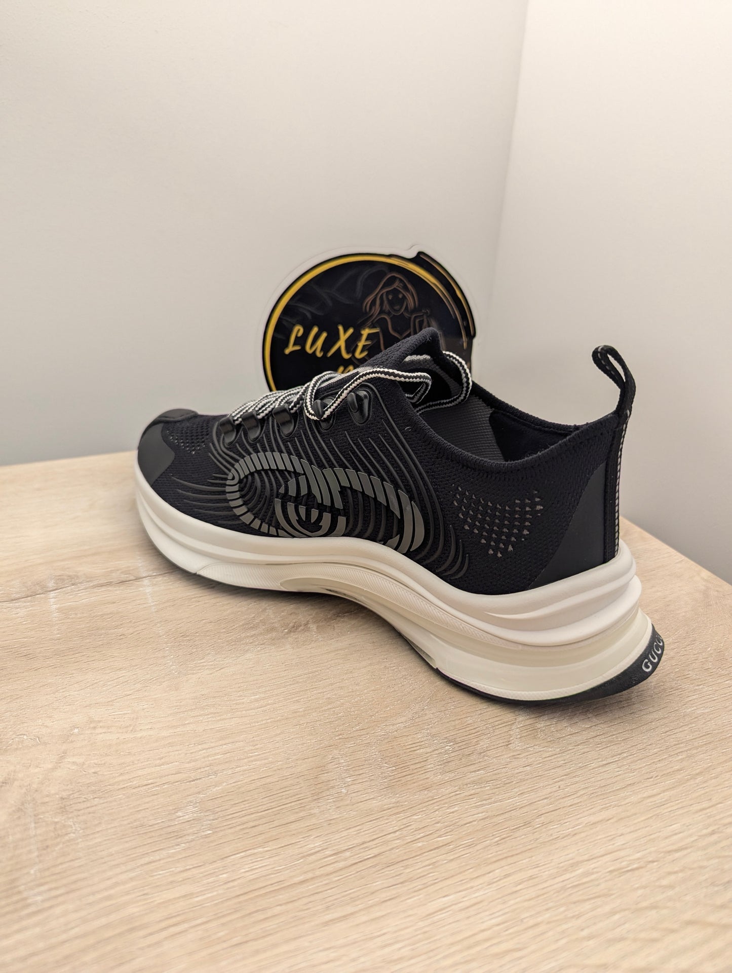 Gucci Running Sneakers in Black & White w/ Monogram GG Interlocking