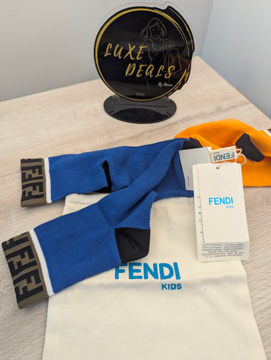 Fendi Kids Crew Socks Blue & Orange Combo