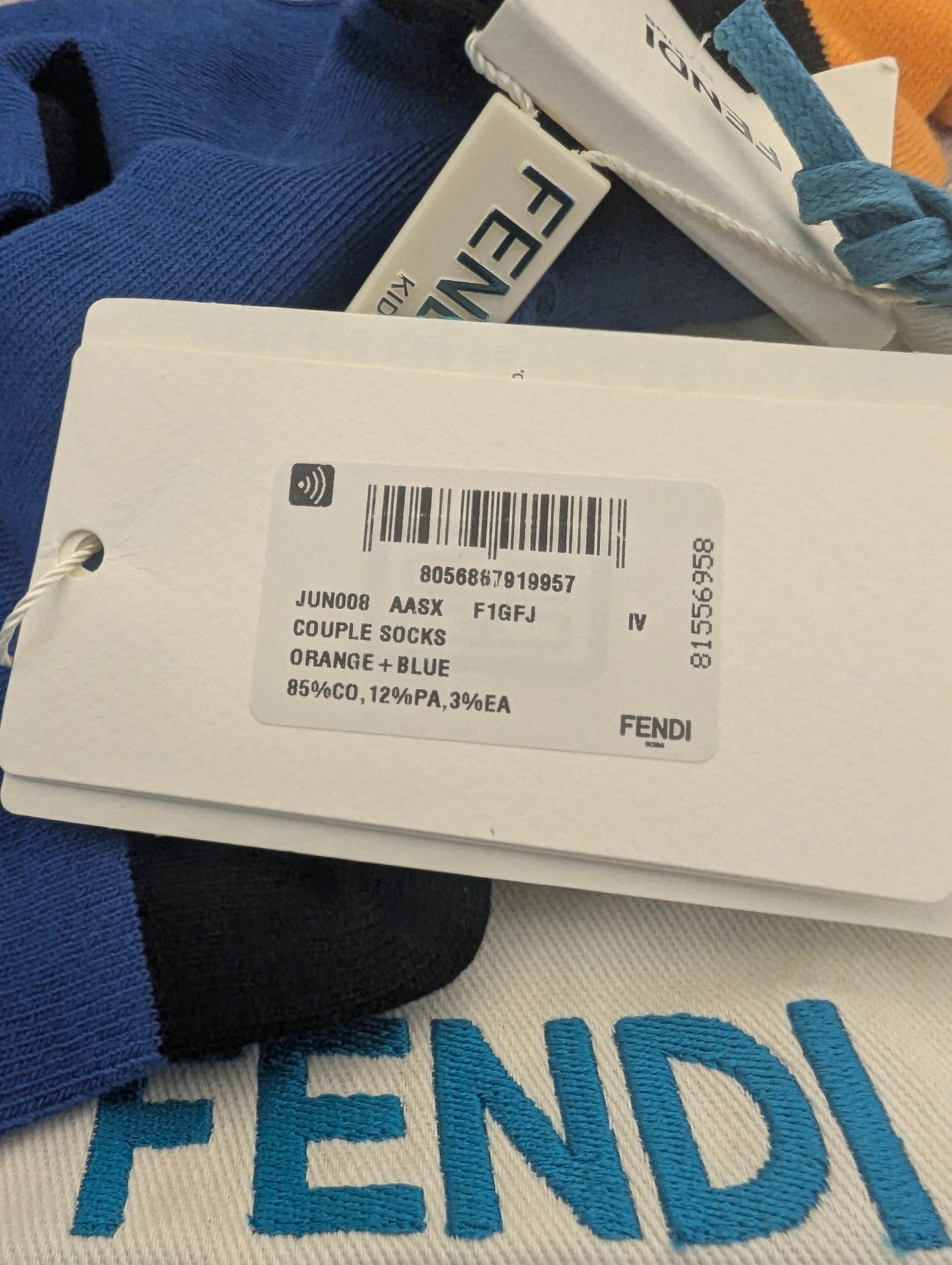 Fendi Kids Crew Socks Blue & Orange Combo