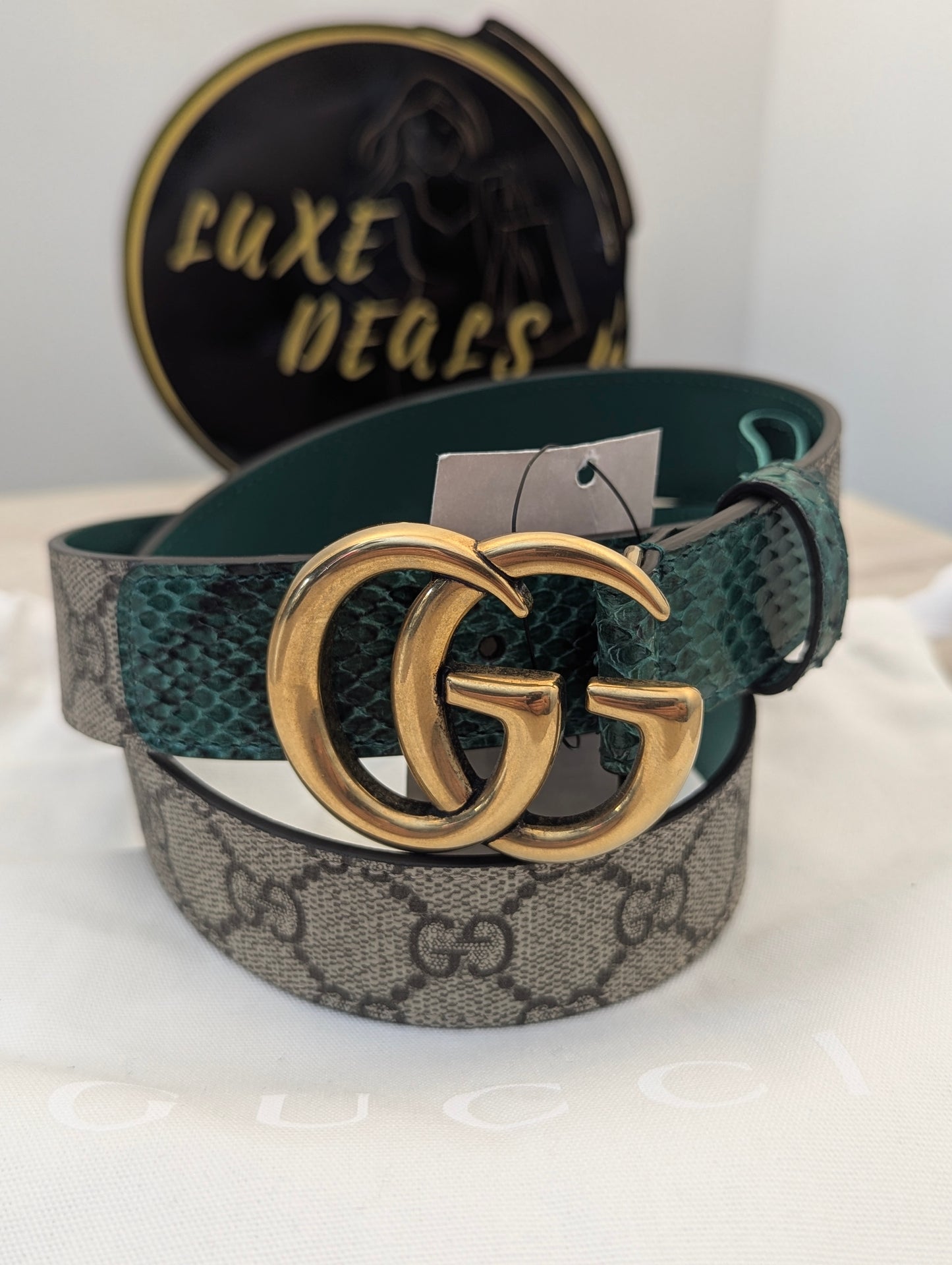 Gucci Belt Gold/ Emerald Python Supreme Marmont Limited Edition