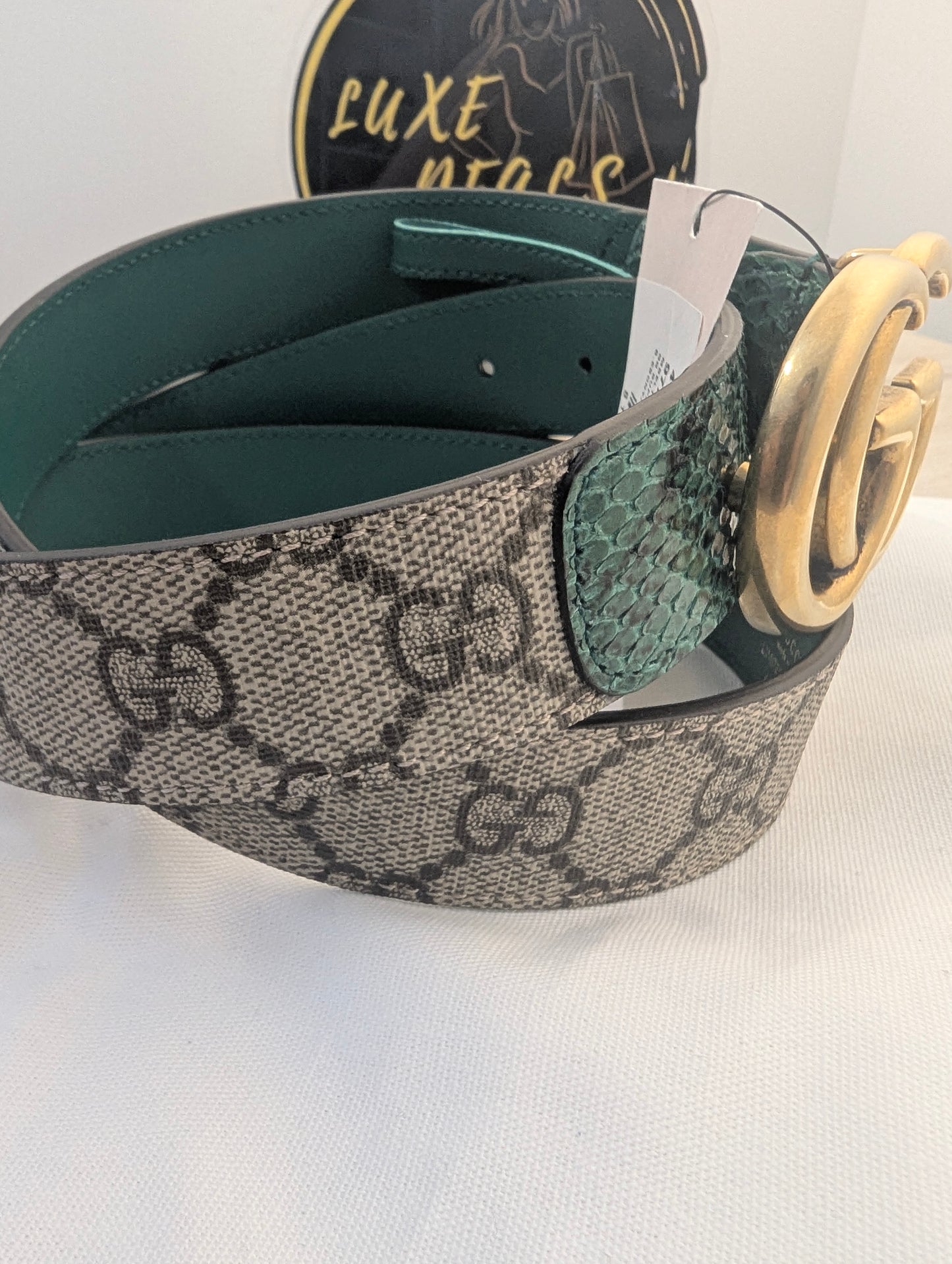 Gucci Belt Gold/ Emerald Python Supreme Marmont Limited Edition
