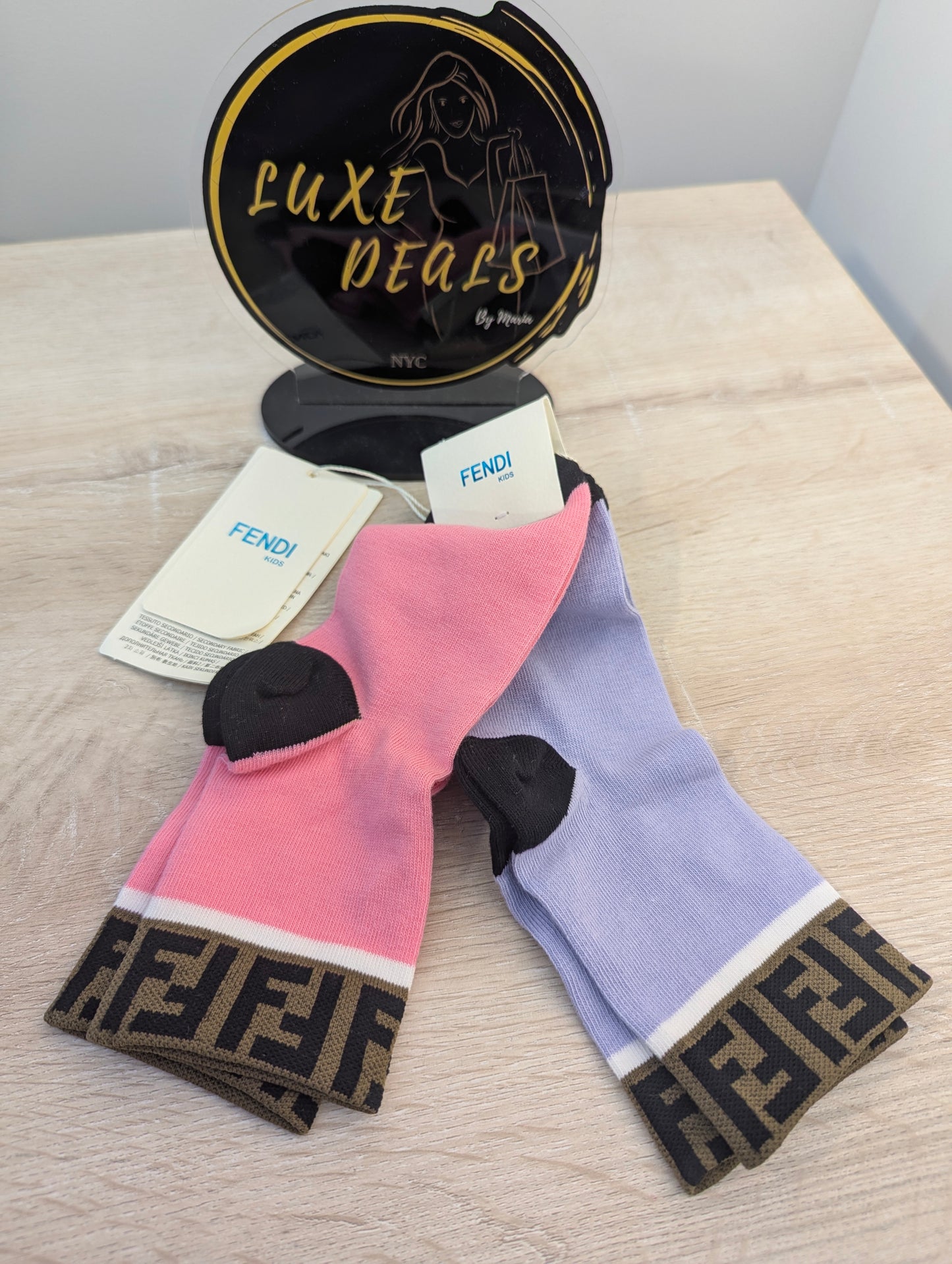 Fendi Kids Crew Socks Lilac & Pink Combo Pair