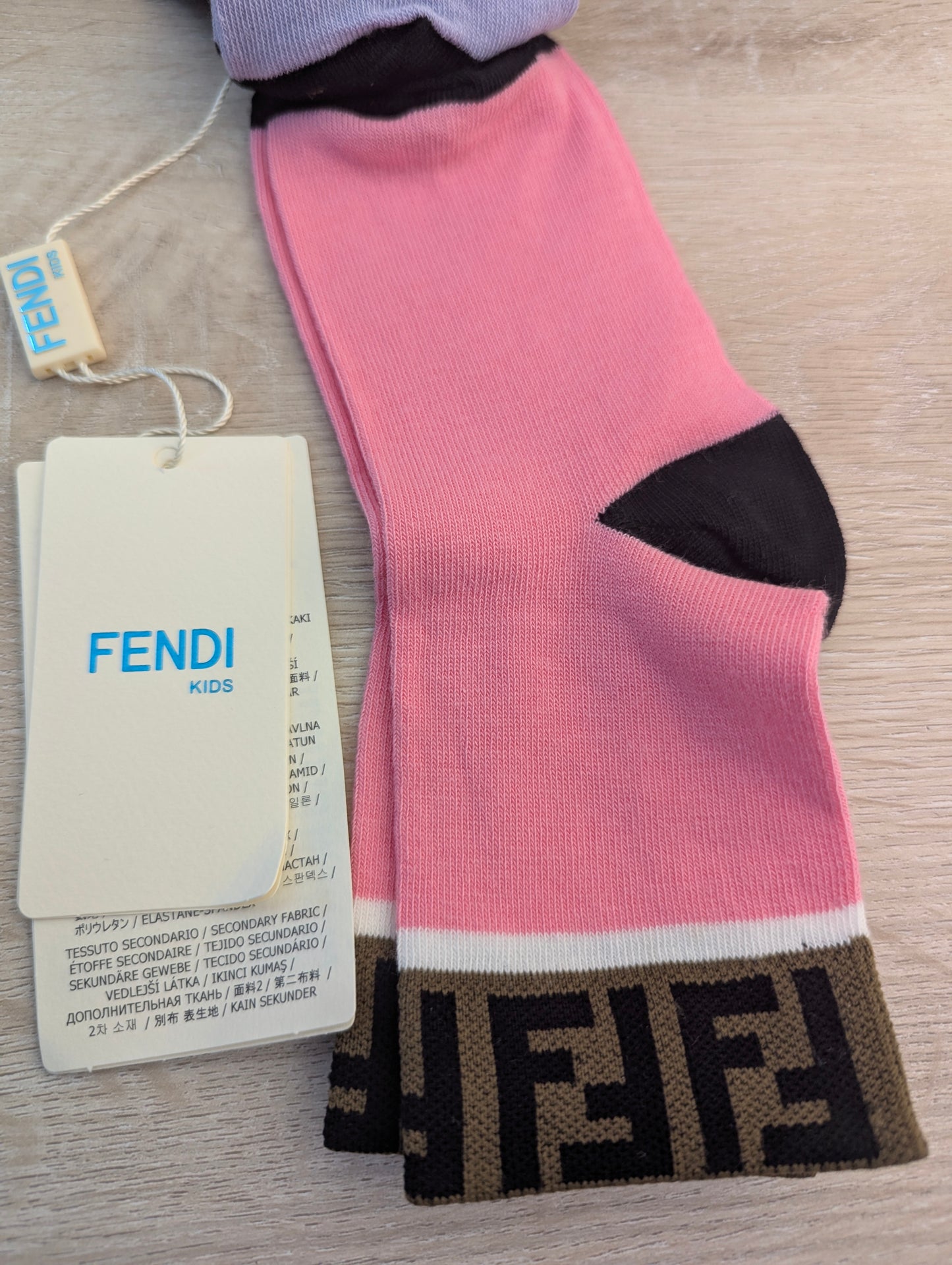 Fendi Kids Crew Socks Lilac & Pink Combo Pair