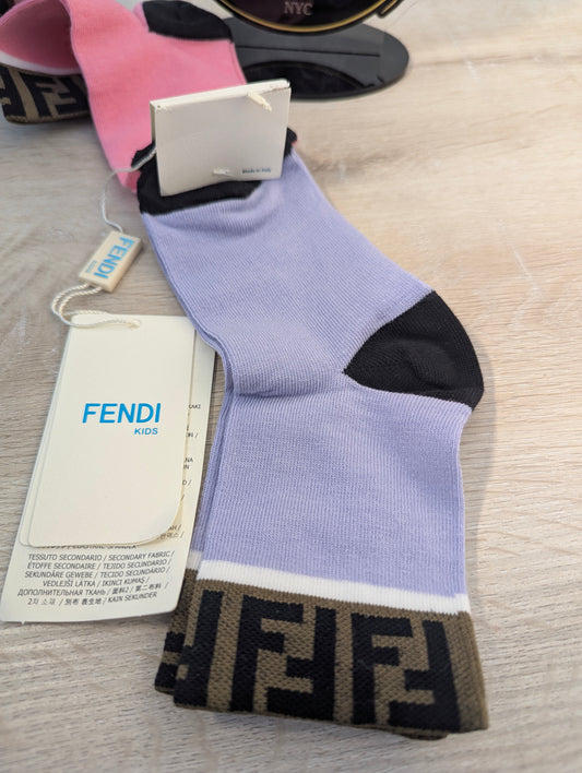 Fendi Kids Crew Socks Lilac & Pink Combo Pair