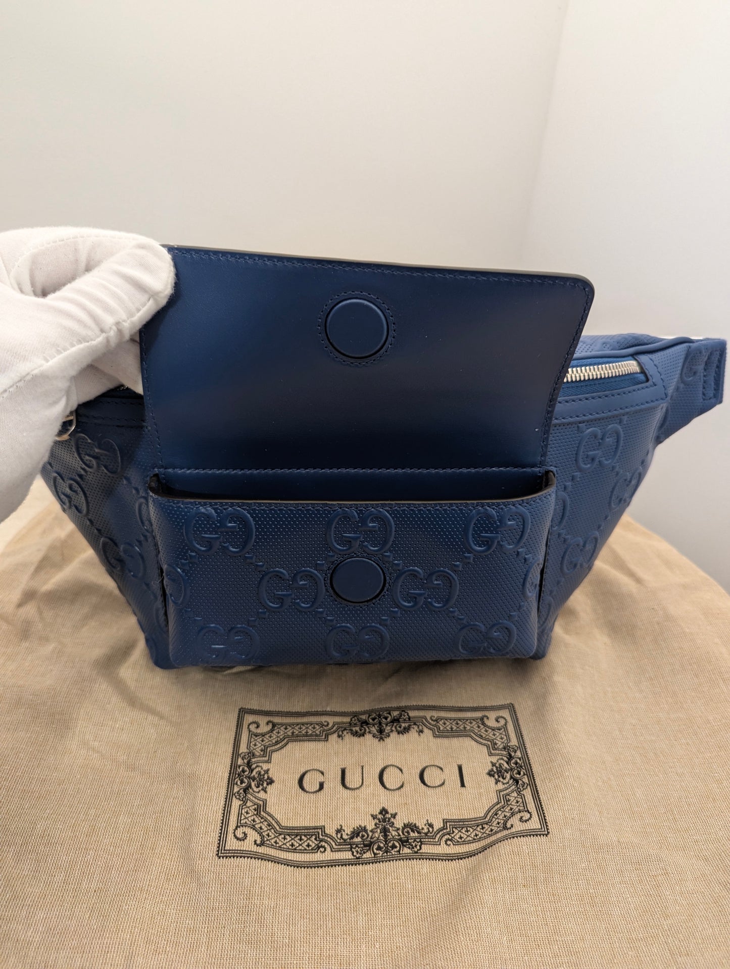 Gucci Belt Bag Jumbo GG Blue Leather